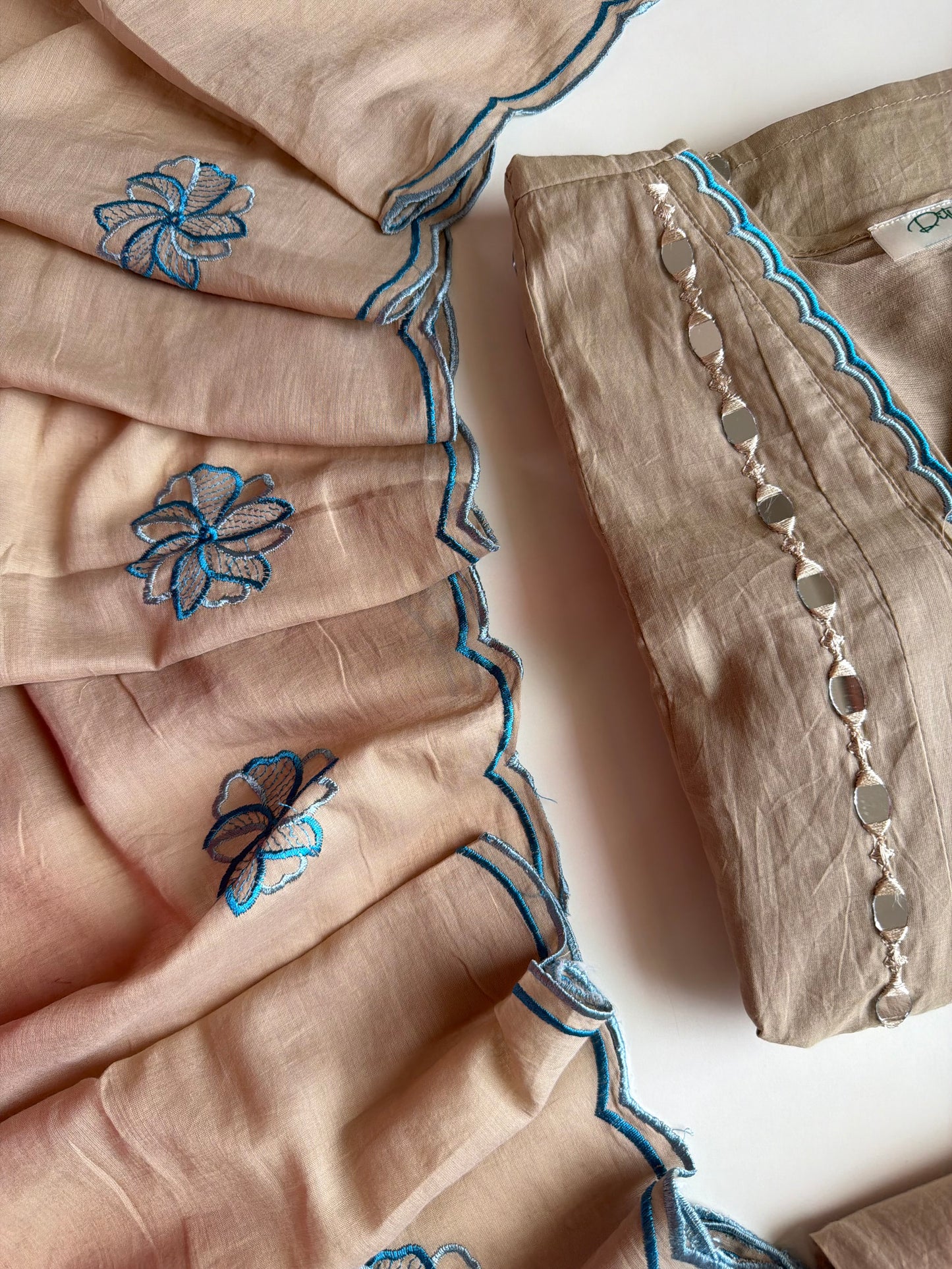 K525 - Muslin mirror work Anarkali with pants and dupatta