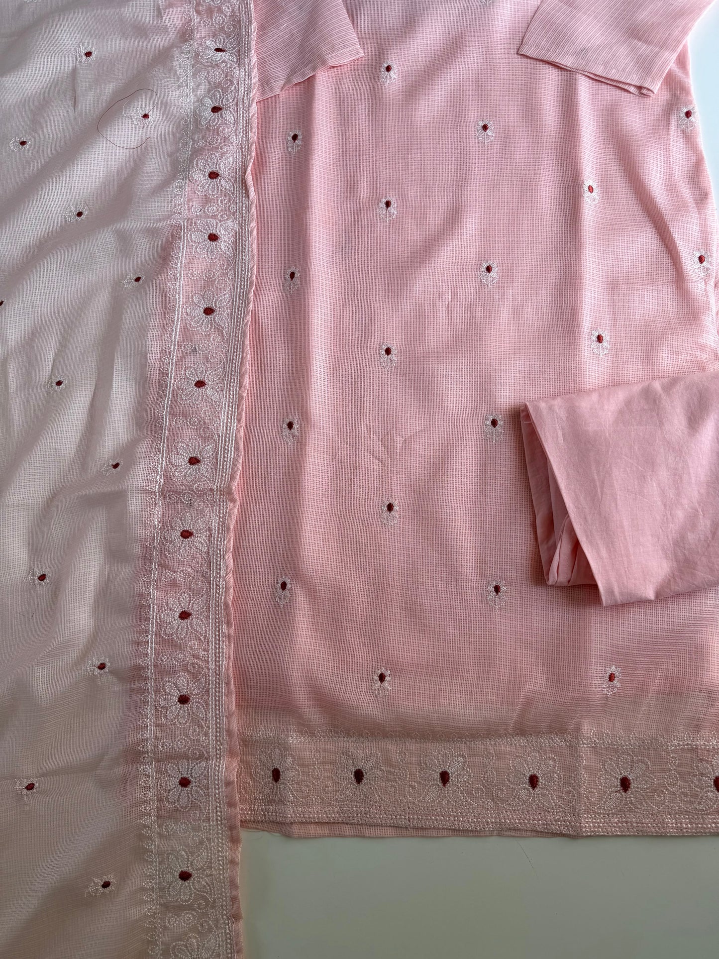 K545 - Kota doriya embroidered straight Kurti with pants and dupatta