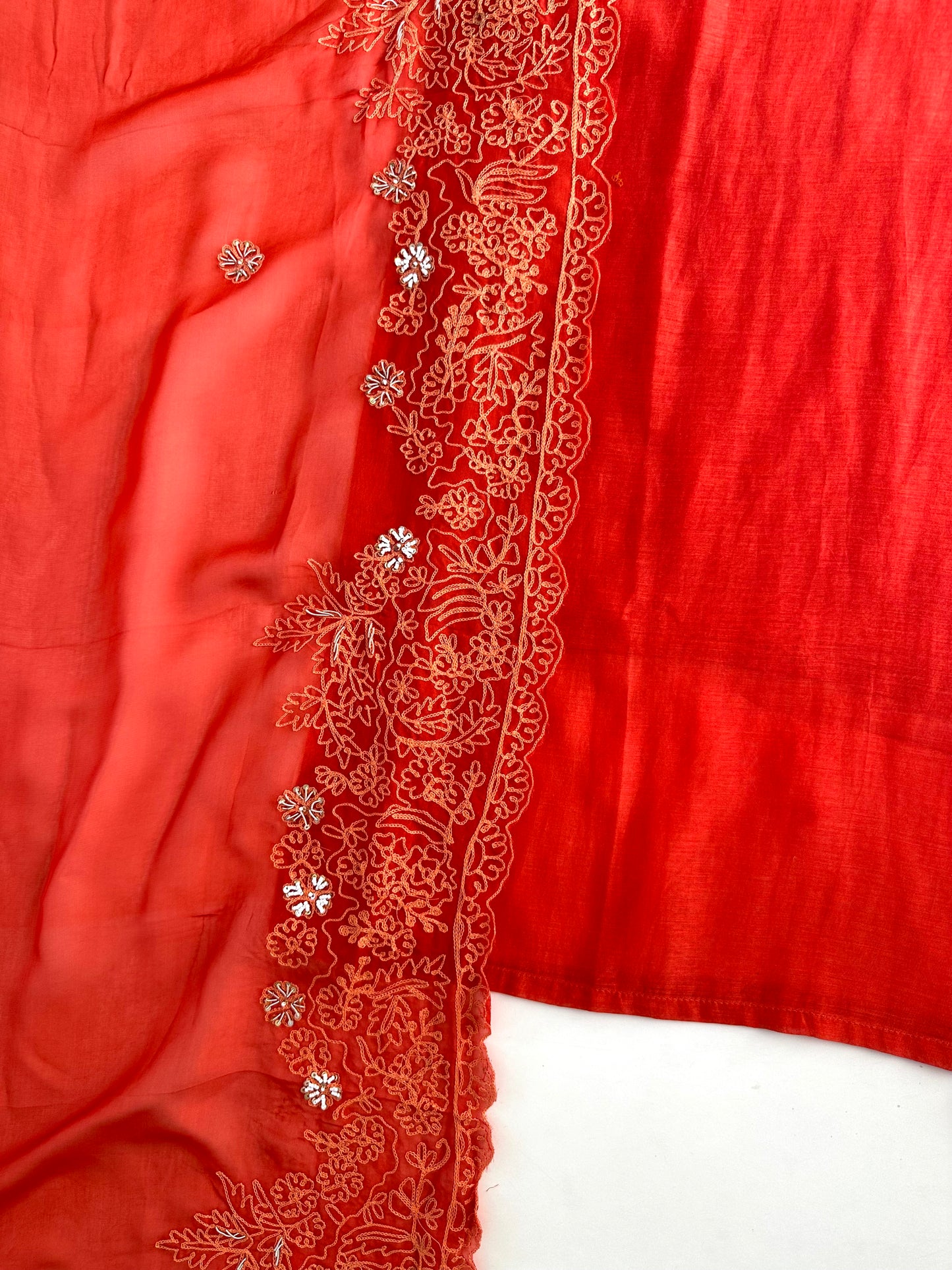 K141 - Mul Chanderi handwork Straight Kurti with pants and dupatta