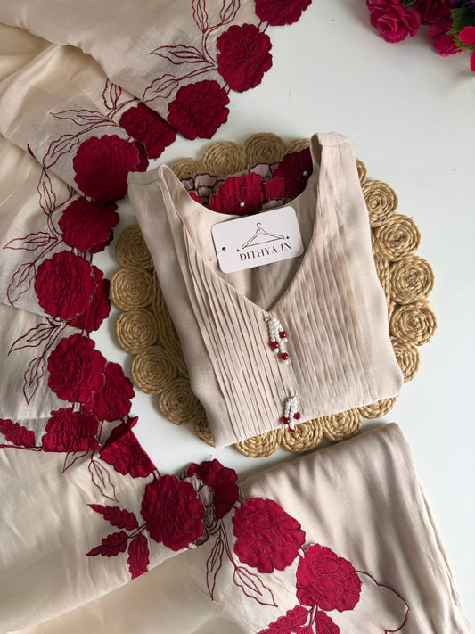 PREORDER  DISPATCH JUNE 1st ONWARDS—                                   K429 - Surat mul chanderi embroidered Anarkali with pants and dupatta