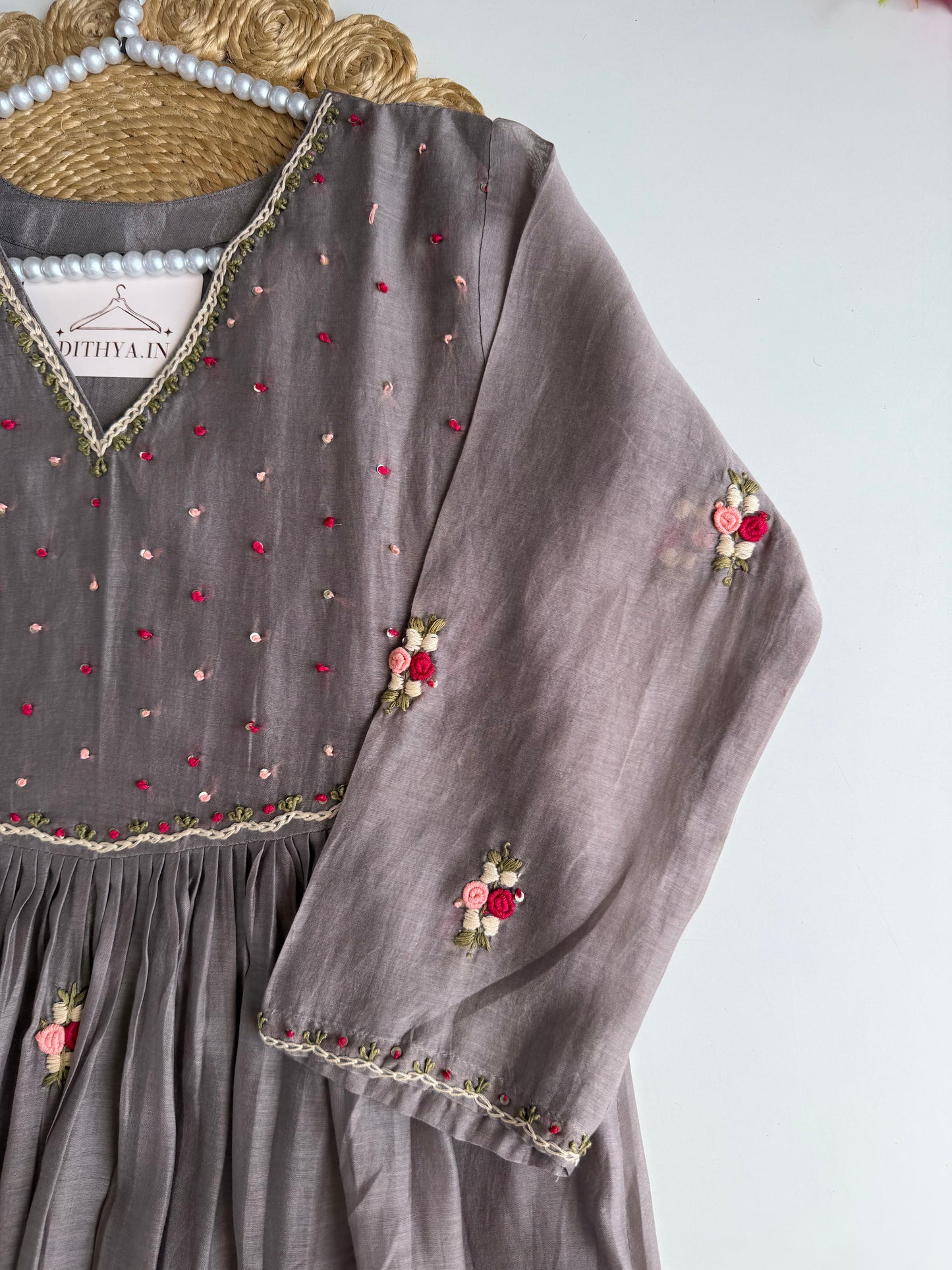 K562 - Mul chanderi embroidered Anarkali with pants and dupatta