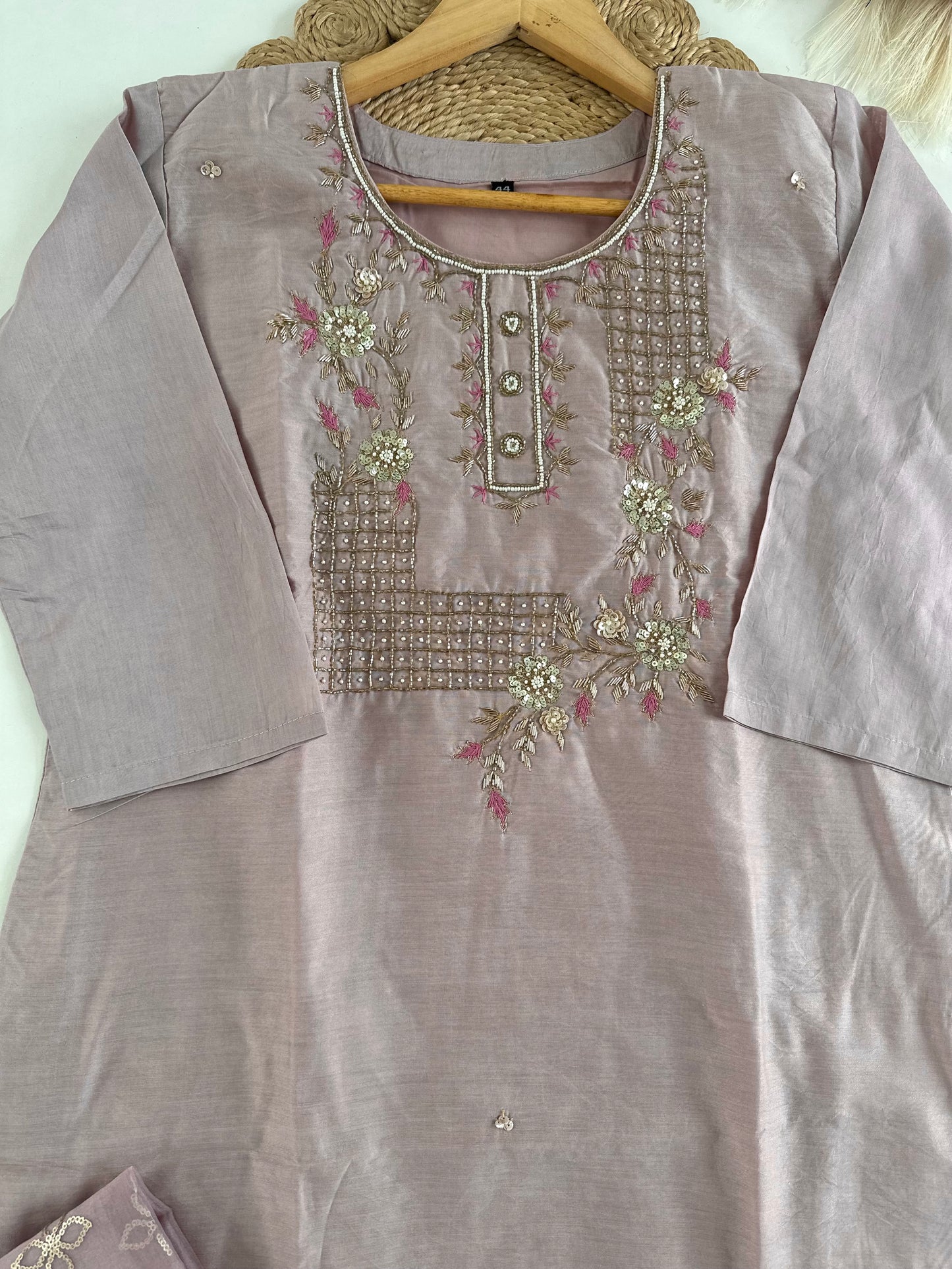 D207 - Dola silk straight kurti with pants and dupatta