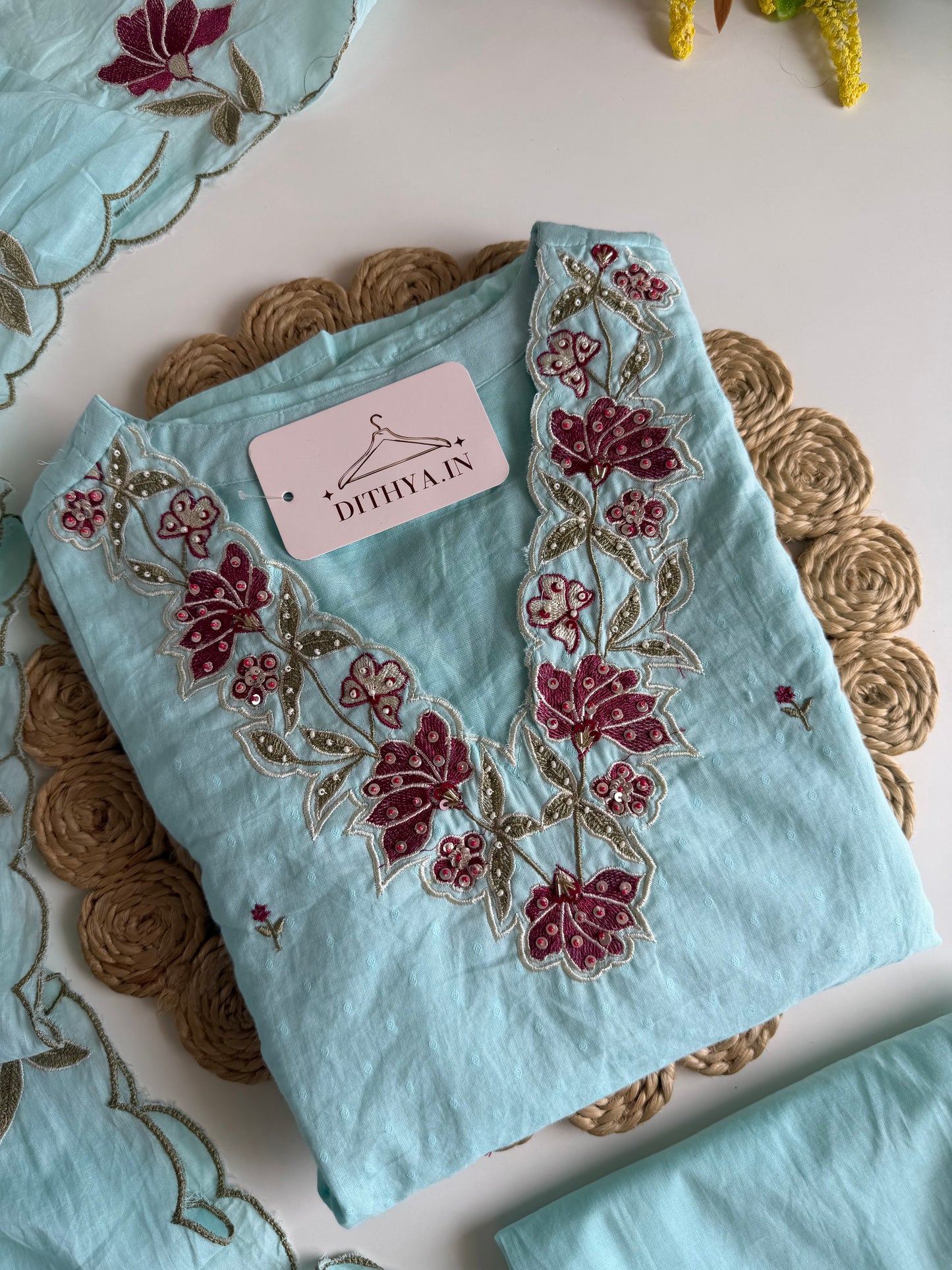 K011 - Mul cotton embroidered Anarkali with pants and dupatta