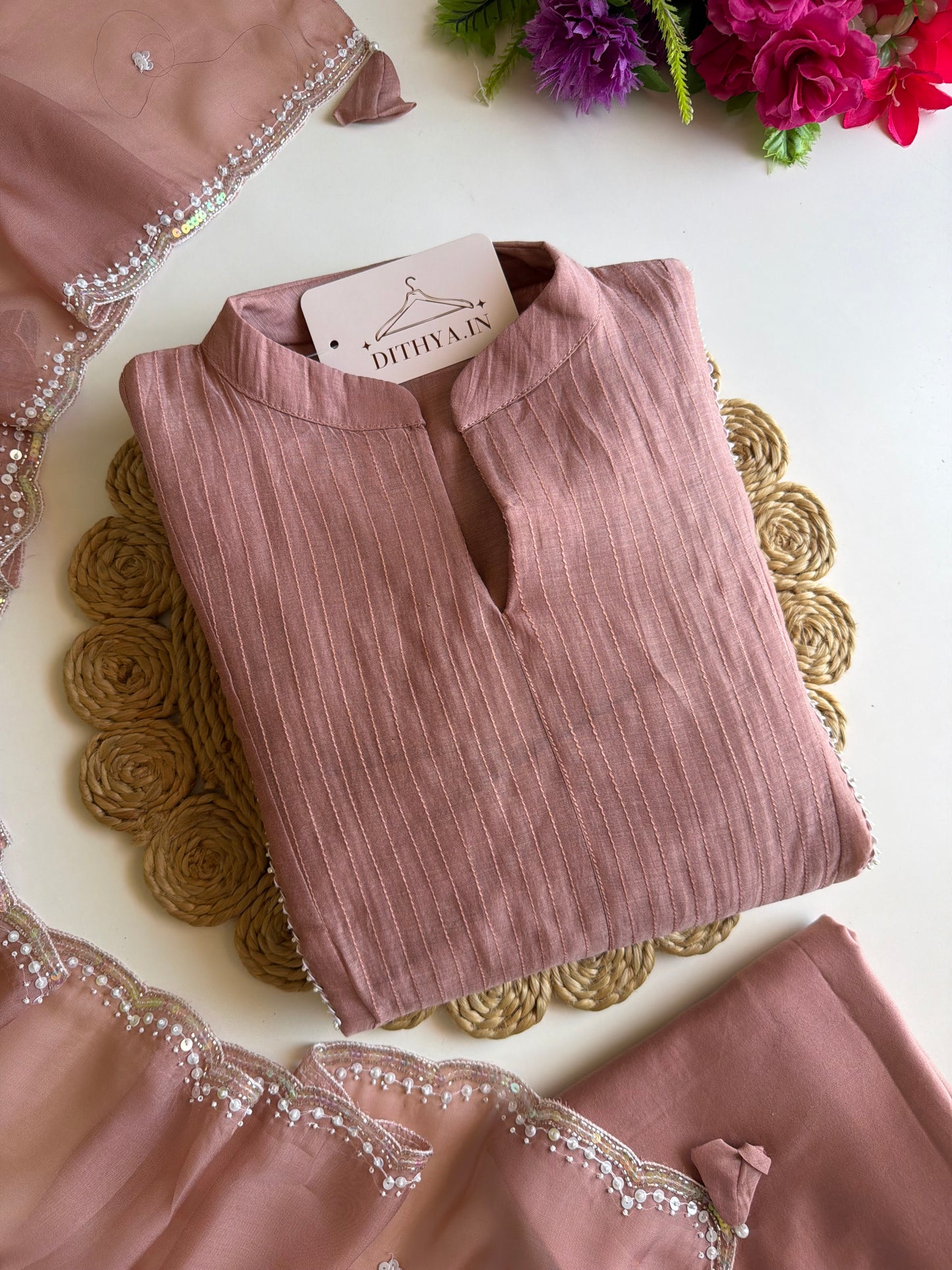 K318 - Mul chanderi handwork Anarkali with pants and dupatta