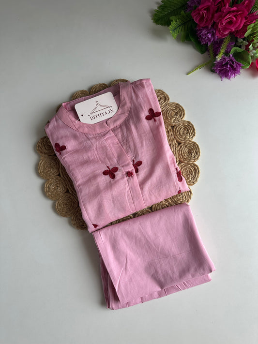 K473 - Mul cotton embroidered Aline Kurti with pants