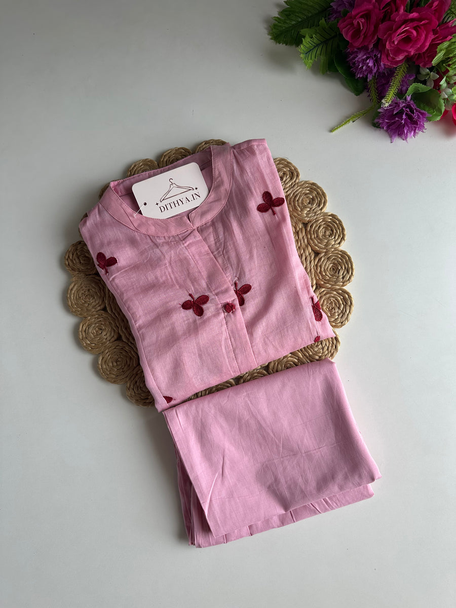 K473 - Mul cotton embroidered Aline Kurti with pants
