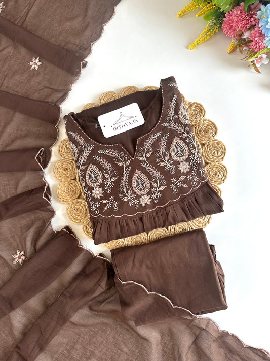 K579 - Mul cotton embroidered Anarkali with pants and dupatta