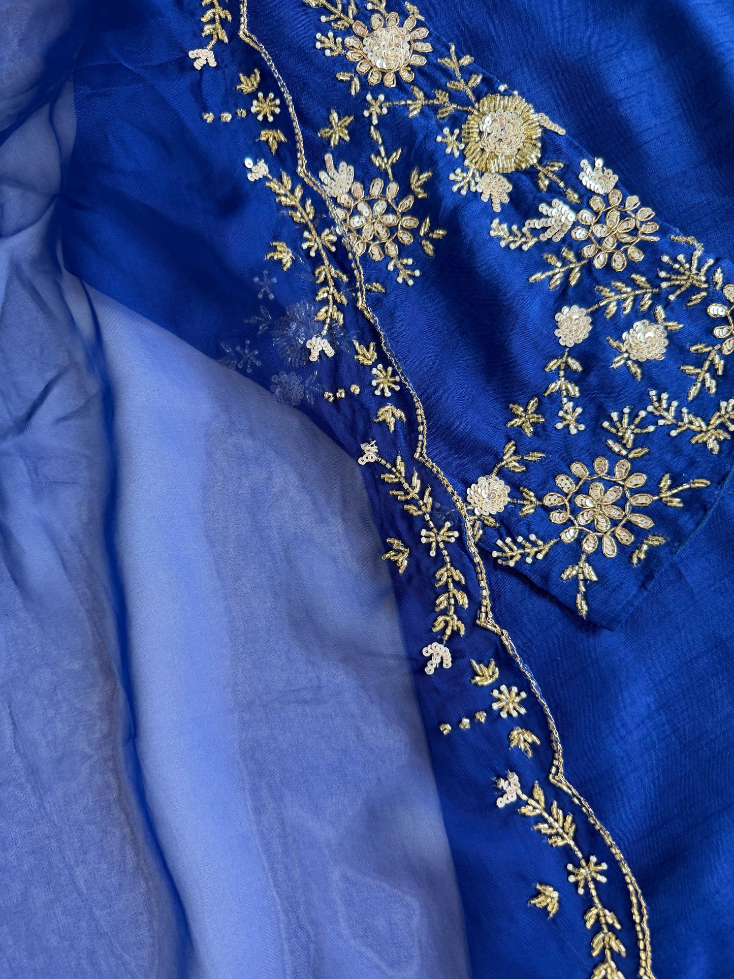 K544 - Russian silk handwork Aline Kurti with pants and dupatta