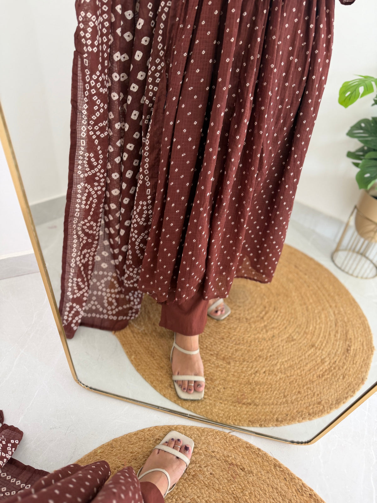 K017 - Kota doriya bandhini mirror work Anarkali with pants and dupatta in 3 colours