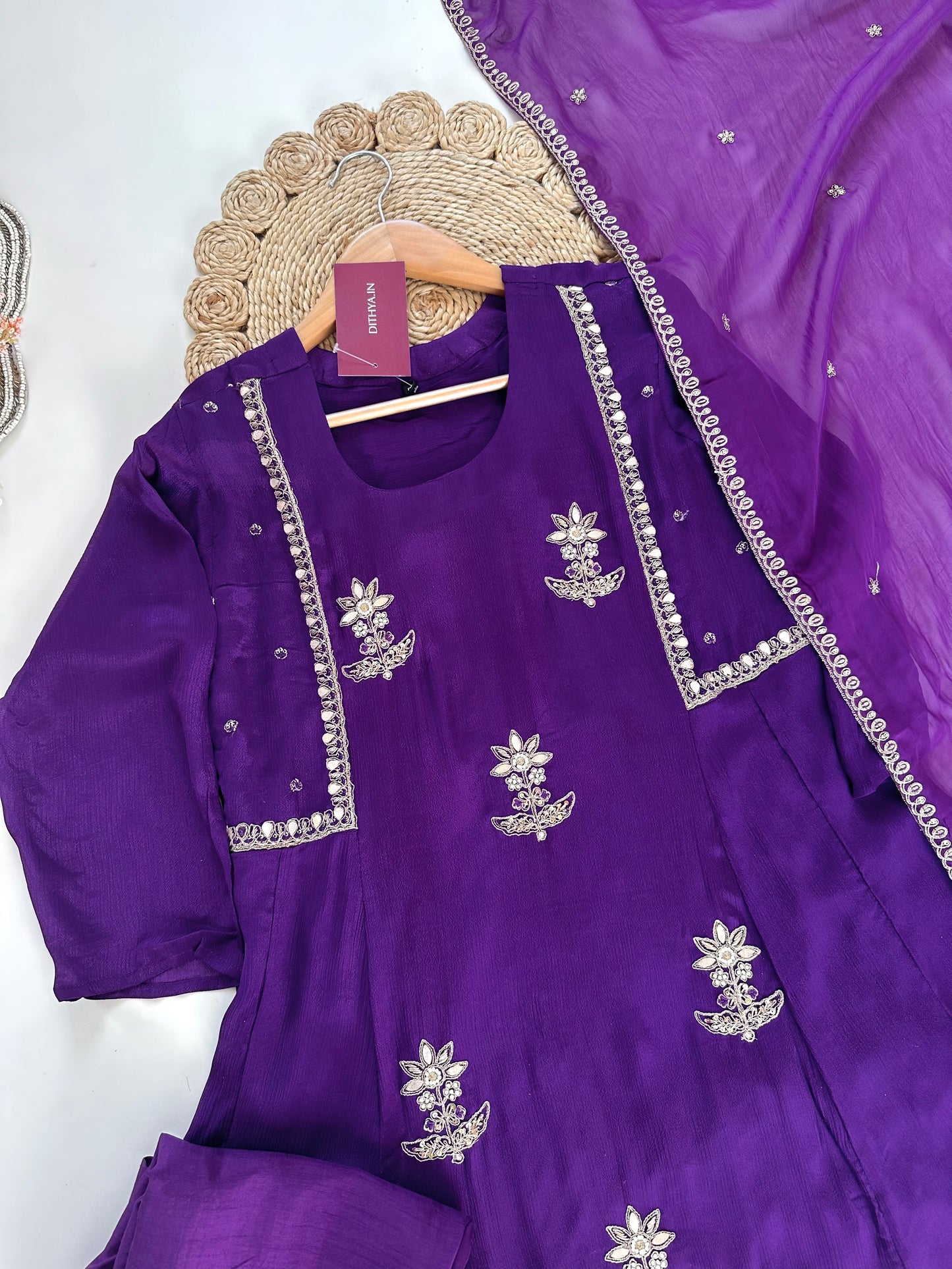 K085 - Chinnon Handwork Anarkali with pants and dupatta