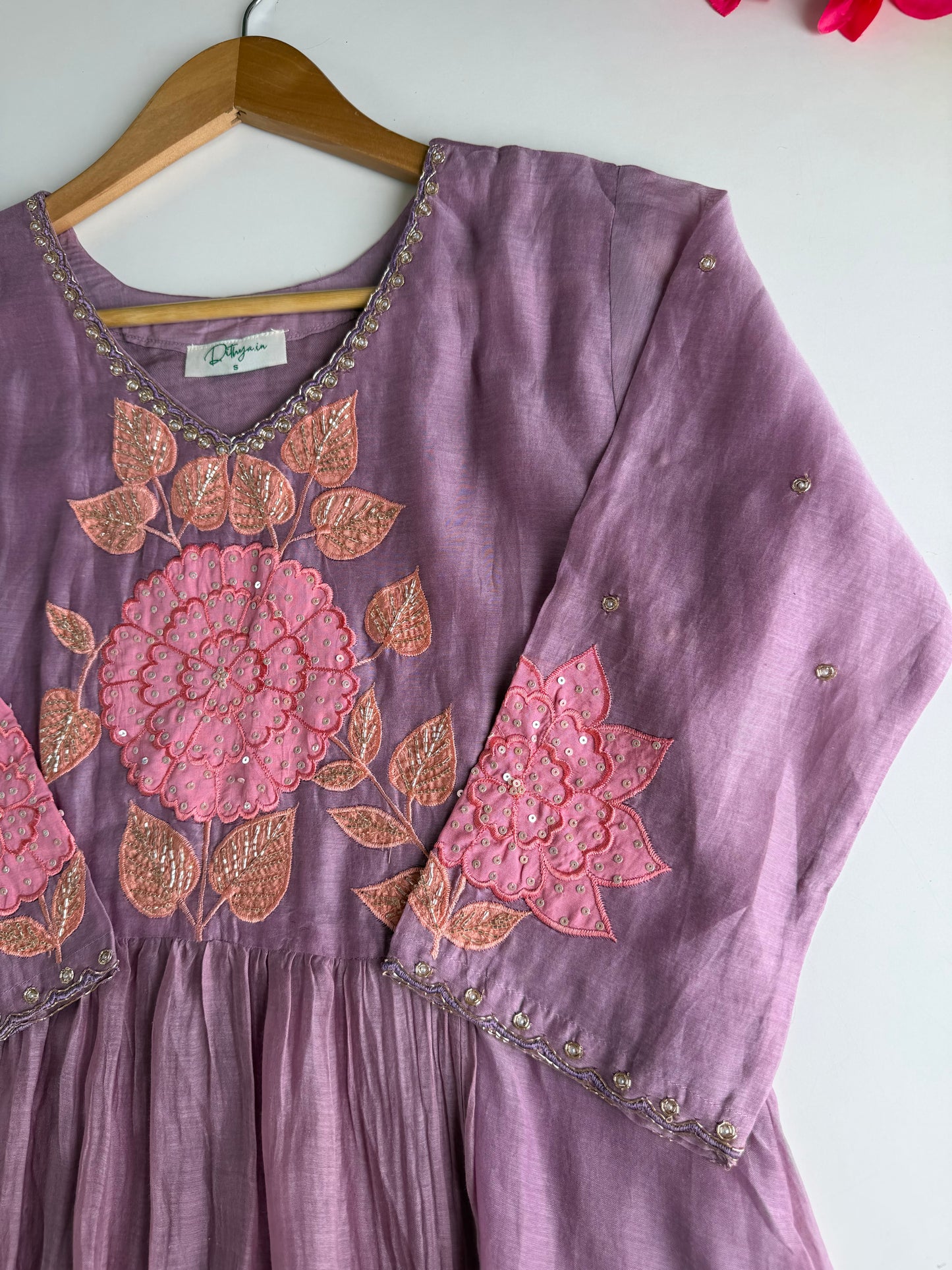 K257 - Mul chanderi handwork Anarkali with pants and dupatta