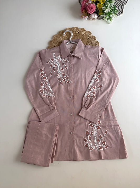 K319 - Linen cotton embroidered coord set