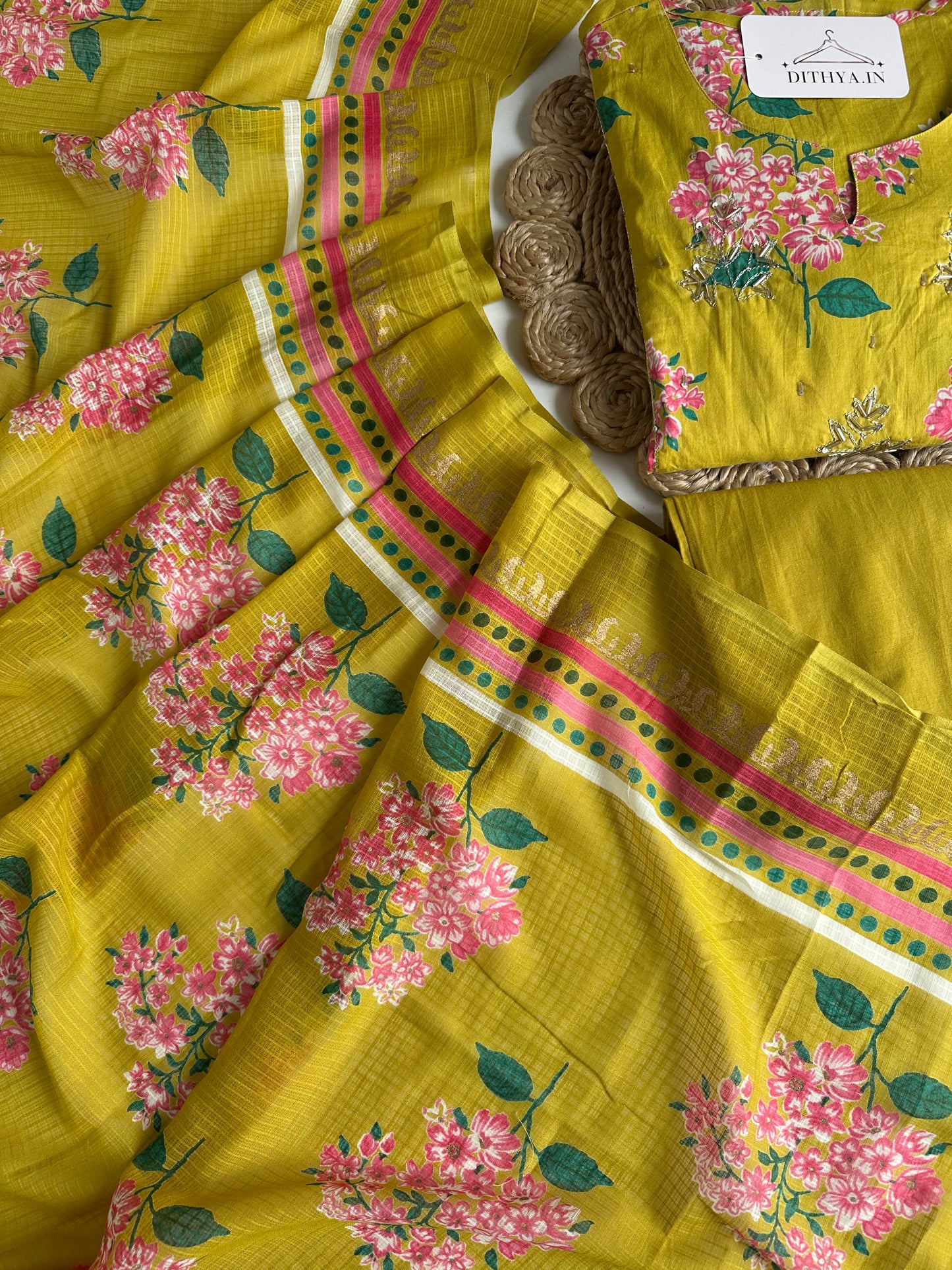 K060 - Mul cotton floral Anarkali with pants and dupatta