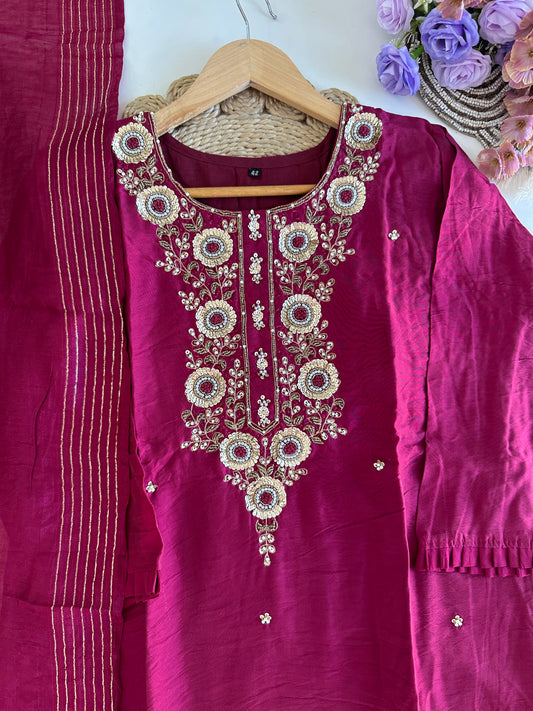 D373 - Dola silk straight kurti with pants and dupatta