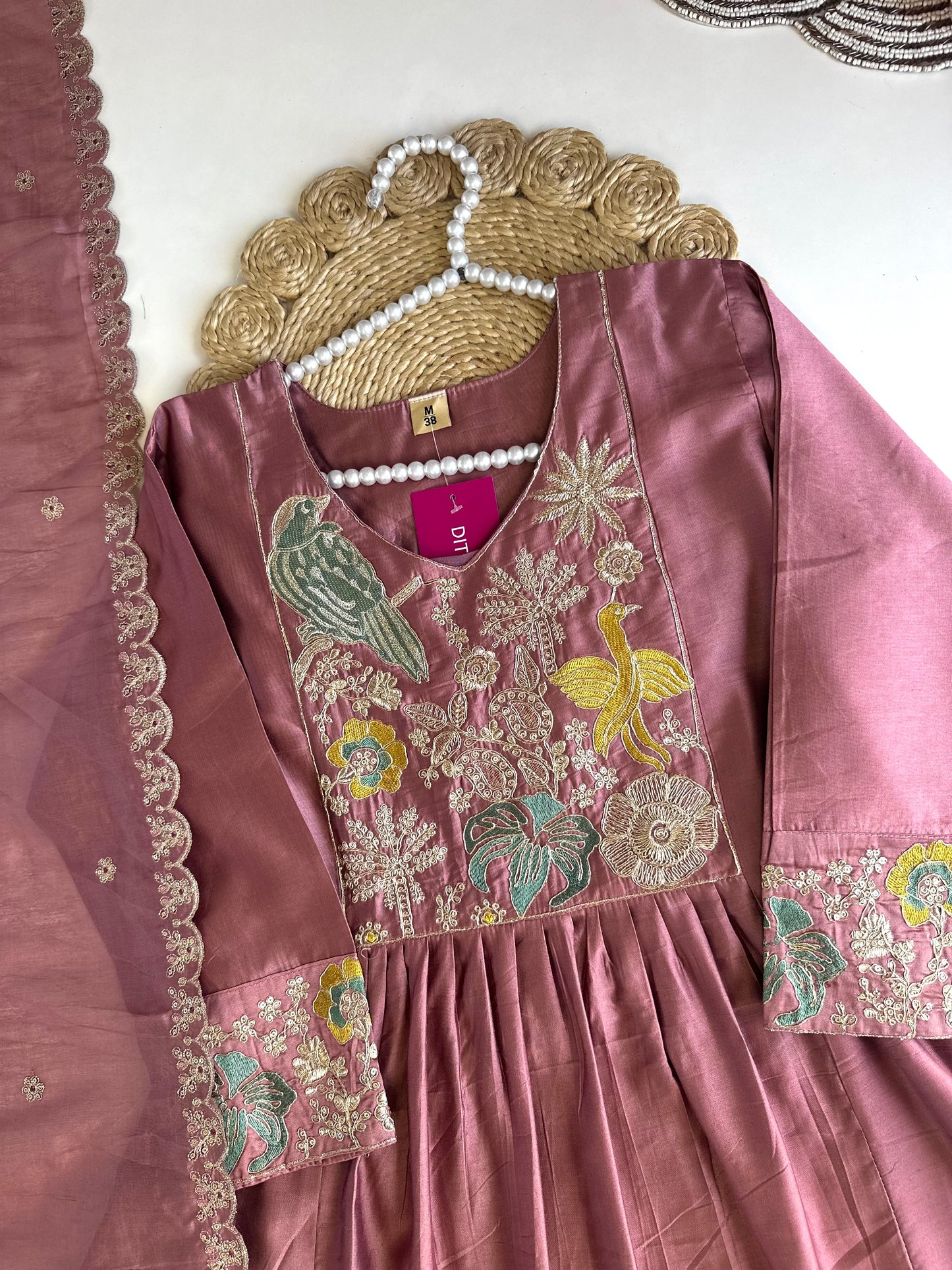 K458 - Roman silk Anarkali with pants and dupatta