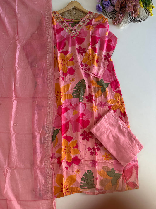 D366 - Muslin silk straight kurti with pants and dupatta