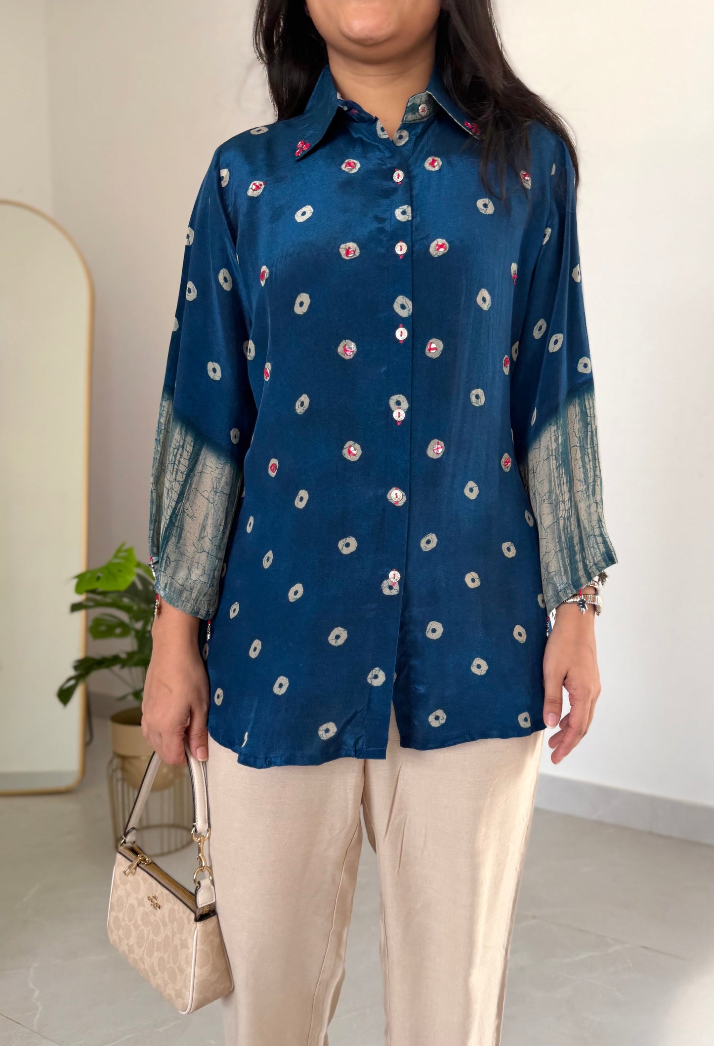 K149 - Pure crape bandhini shirts in 4 colours