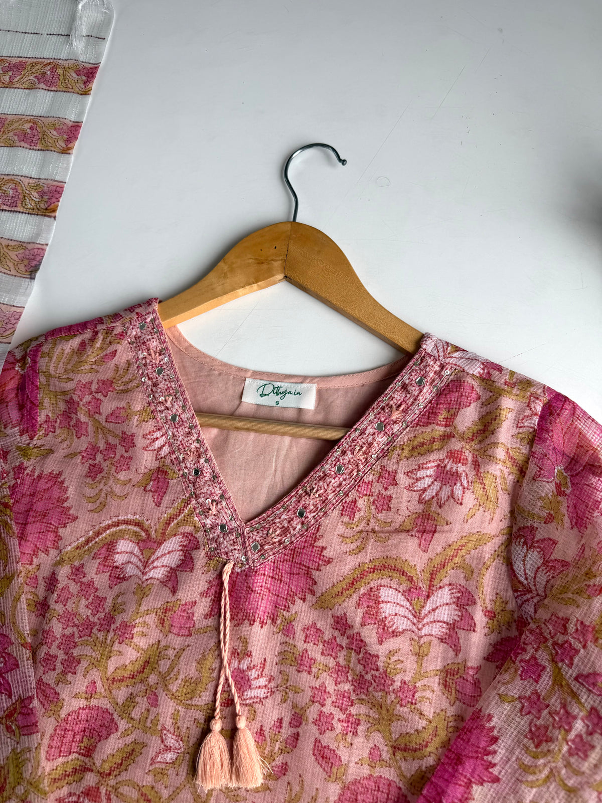 K296-Kota doriya embroidered straight Kurti with pants and dupatta