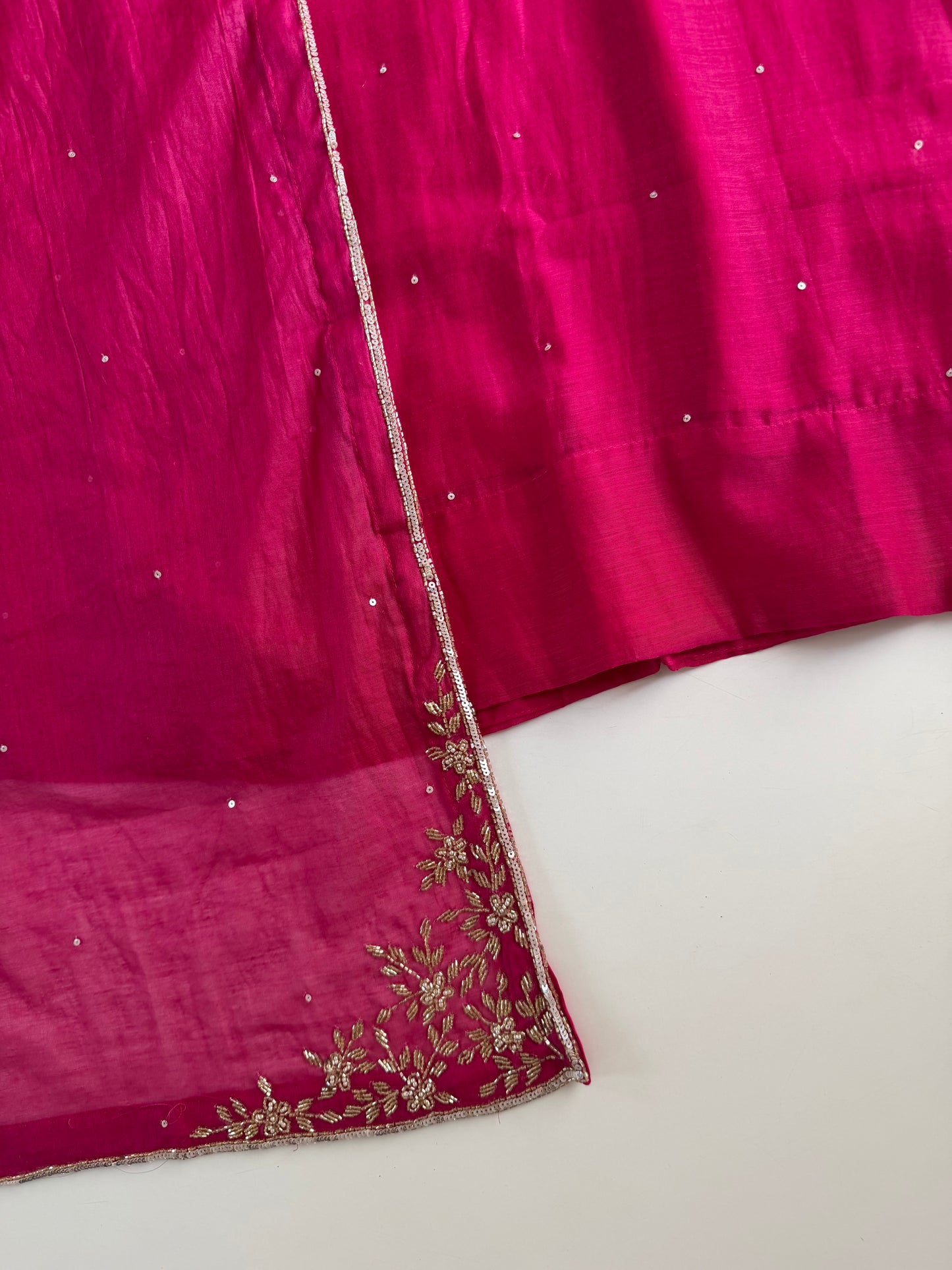 K302 - Mul chanderi handwork aline Kurti with pants and dupatta