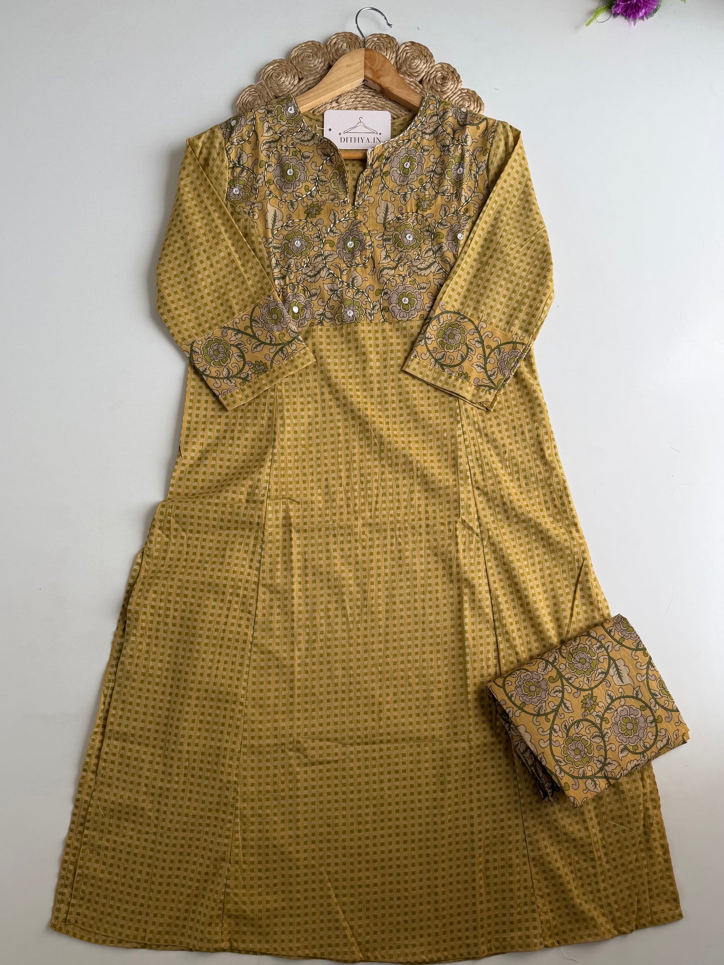 K087 - Mul cotton embroidered Aline Kurti with pants