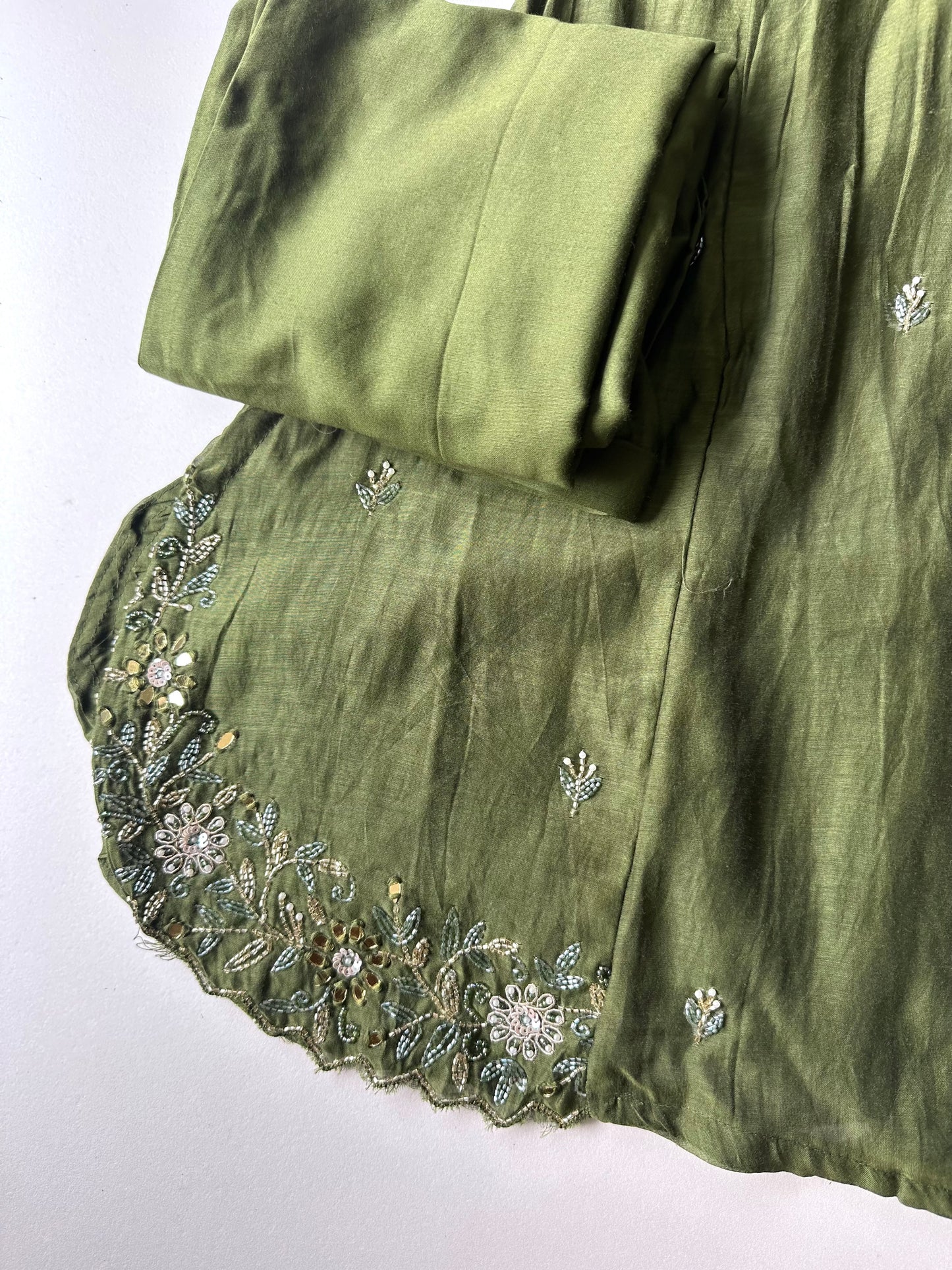 K392 - Mul Chanderi handwork Anarkali with pants and dupatta