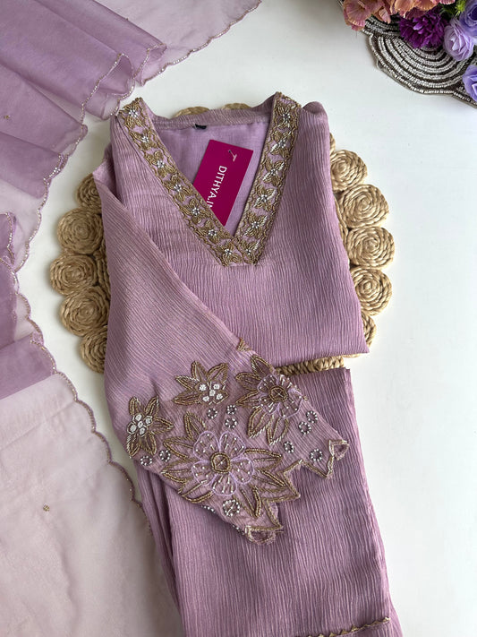 K057 - Crush tissue handwork straight Kurti with pants and dupatta in 2 colours