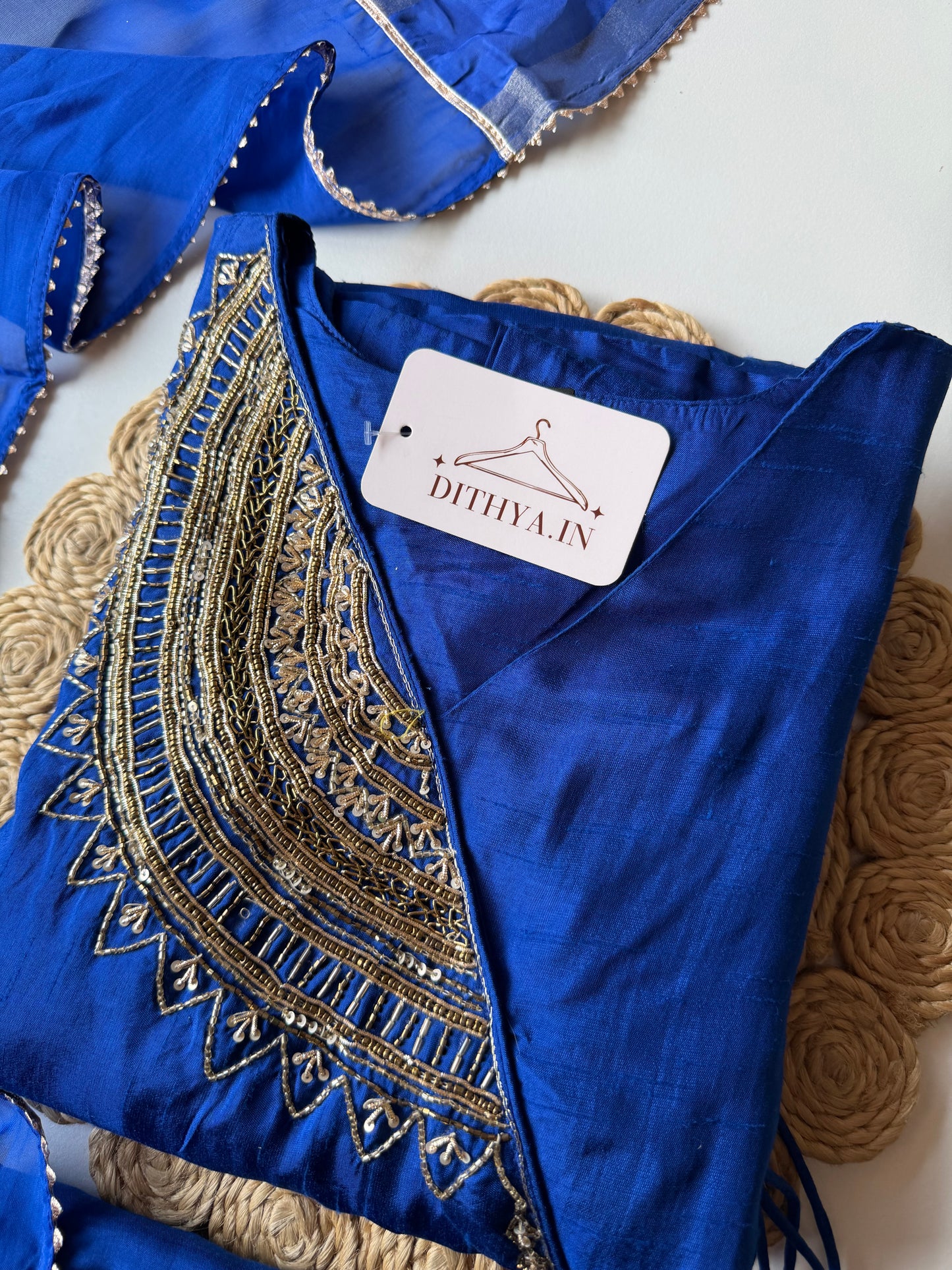 K206 - Russian silk handwork Angrakha Aline Kurti with pants and dupatta