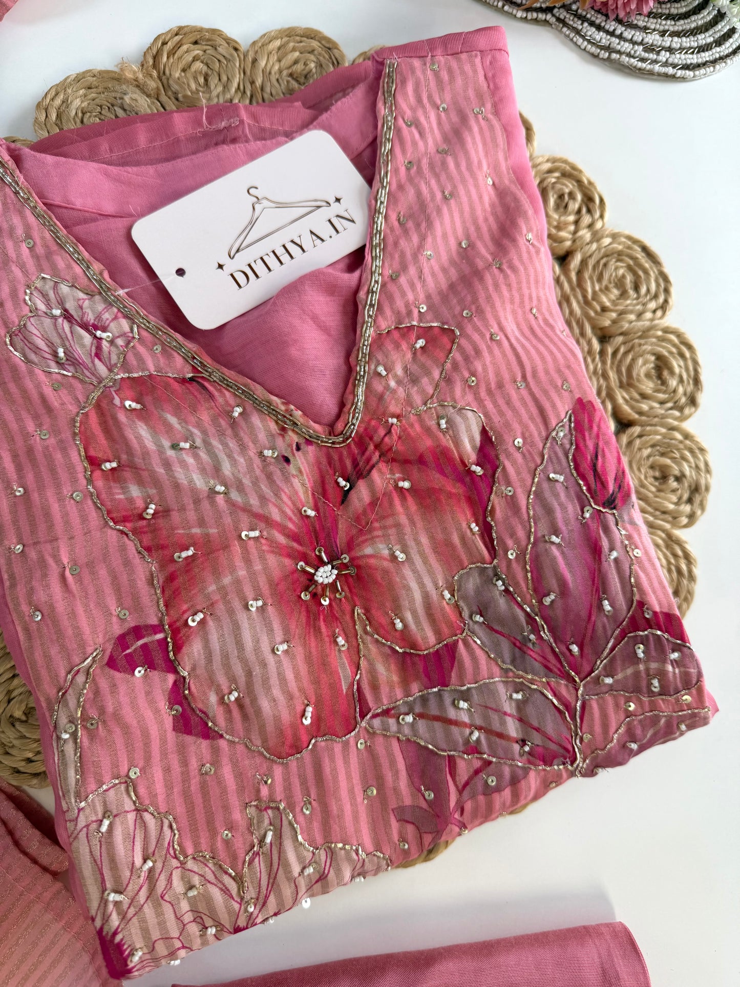 K614 - Viscose organza Floral Anarkali with pants and dupatta