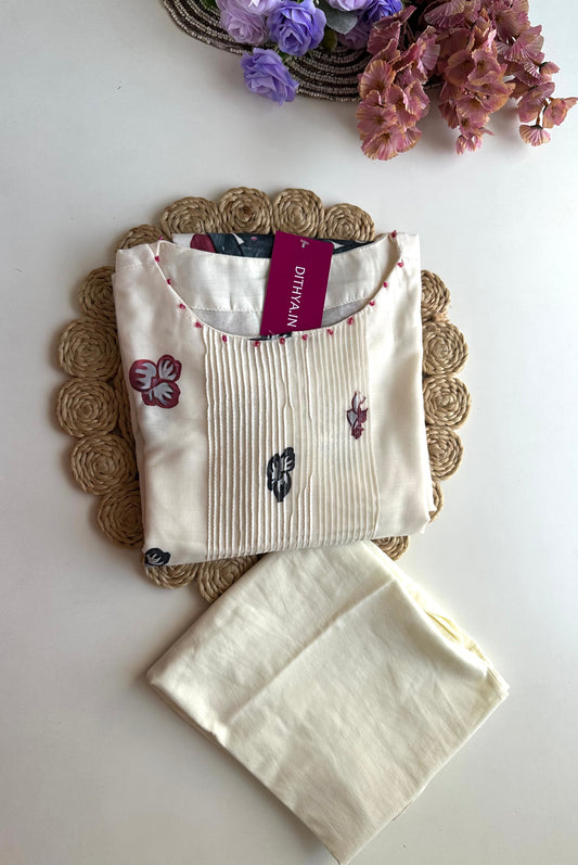K112 - Floral pintex mul cotton Aline Kurti with pants