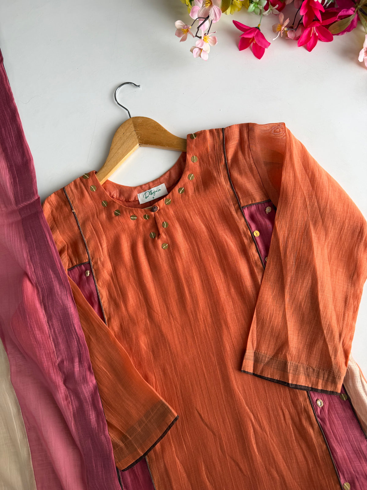 K730 - Mul chanderi multicolour coin work Aline Kurti with pants and dupatta