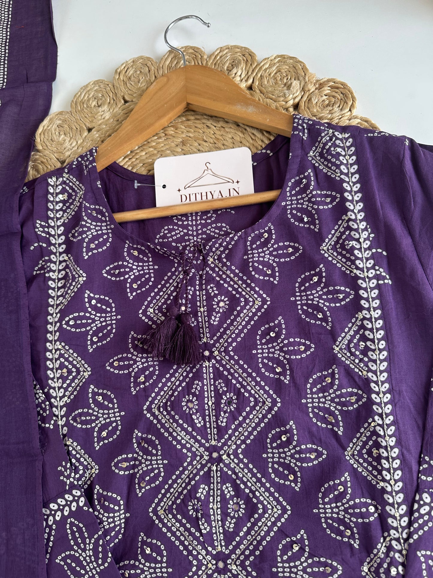 K446 - Mul cotton printed Aline Kurti with pants and dupatta