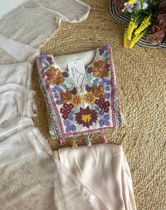 K461 - Russian silk handwork straight Kurti with pants and dupatta