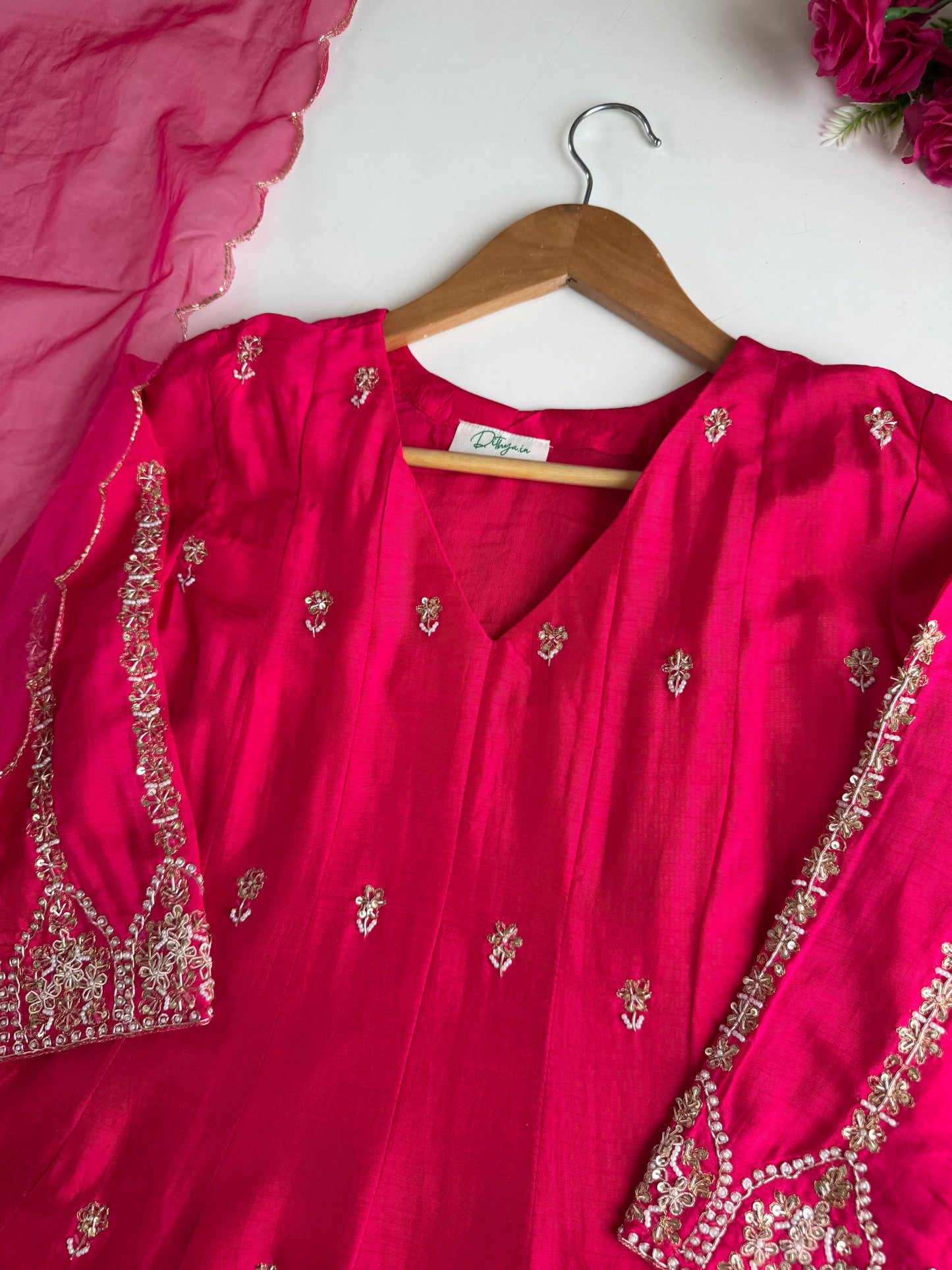 K180 - Russian silk handwork Anarkali with pants and dupatta