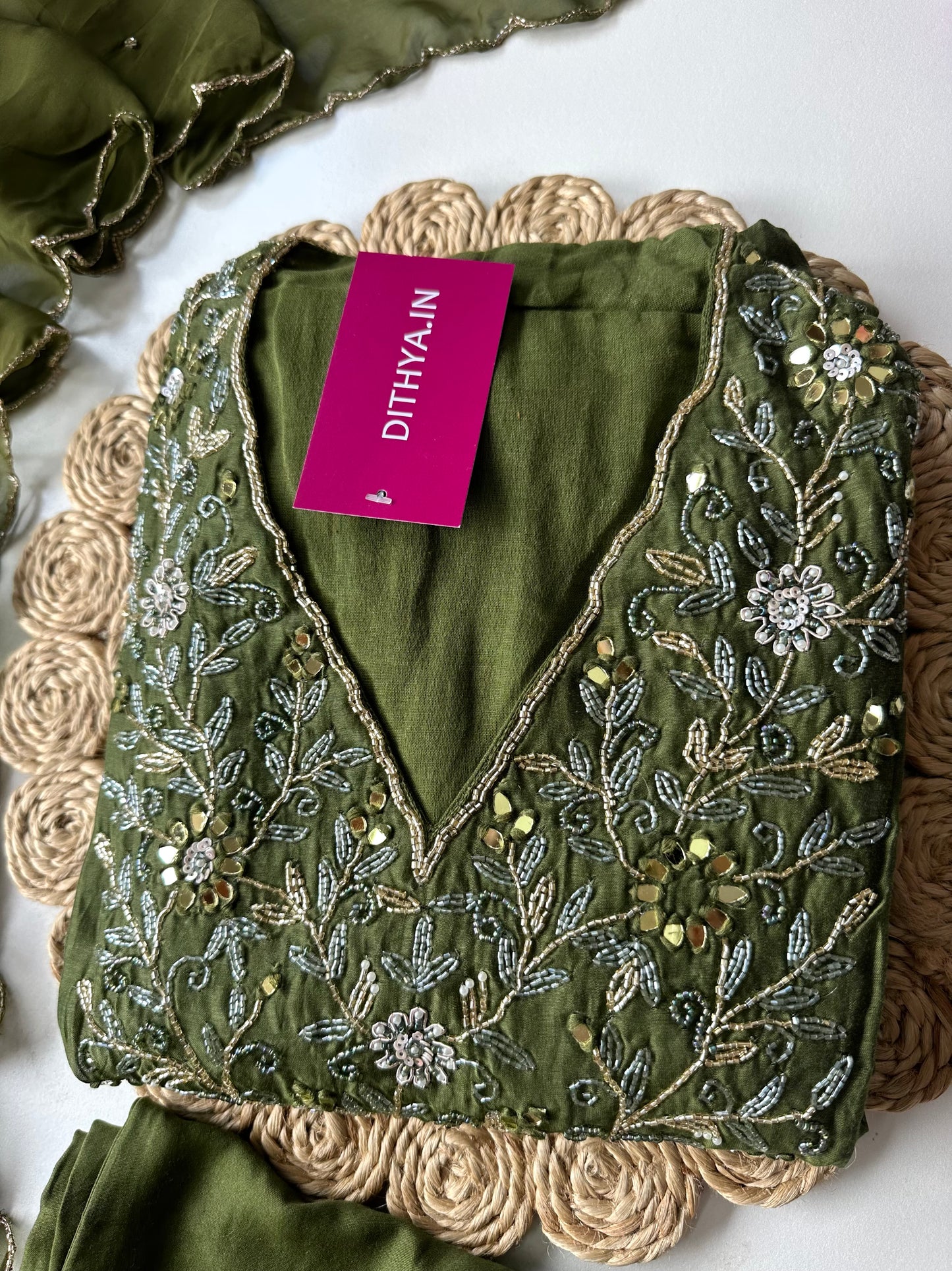 K392 - Mul Chanderi handwork Anarkali with pants and dupatta