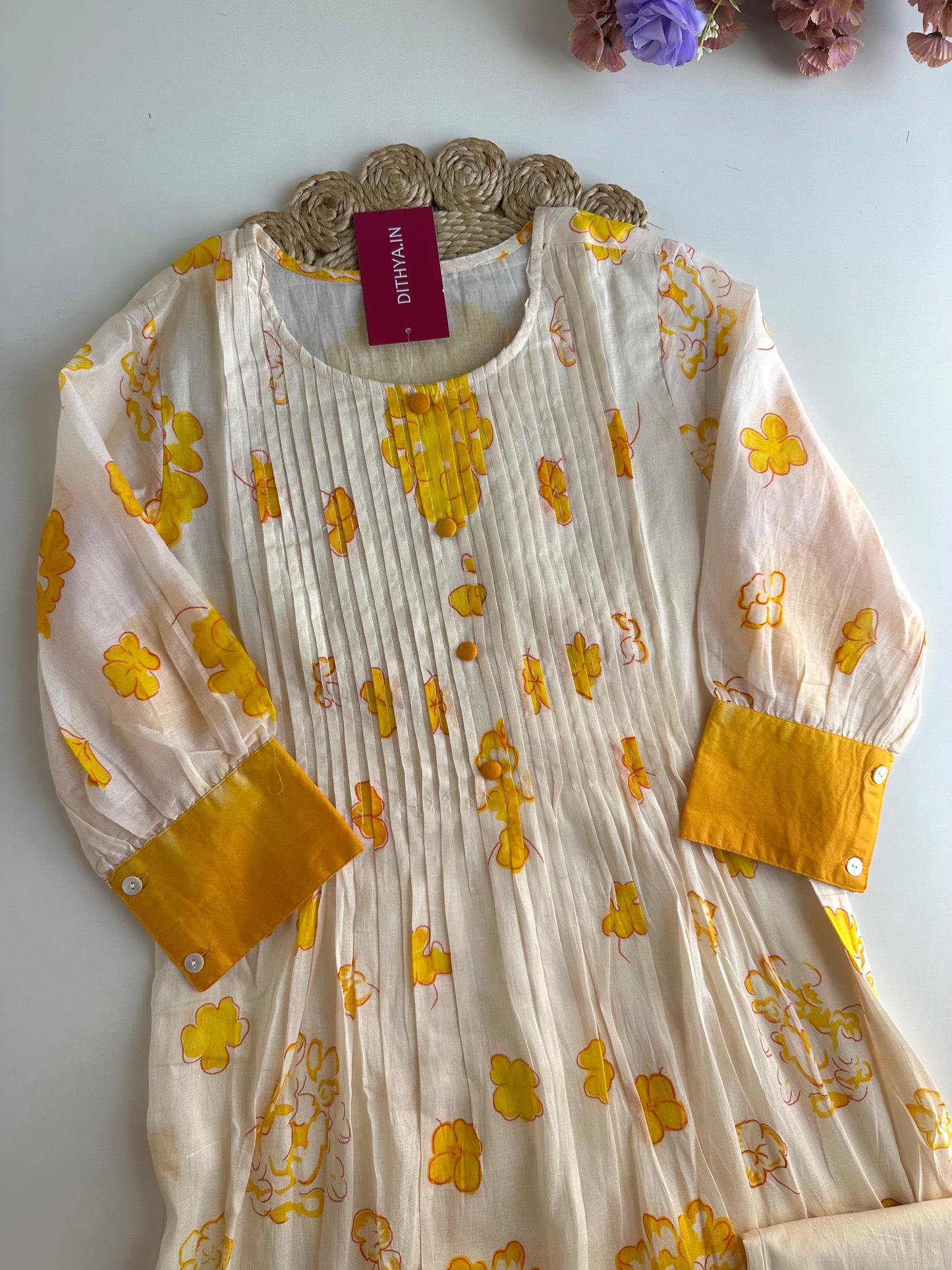 K228 - Floral pintex mul cotton Aline Kurti with pants