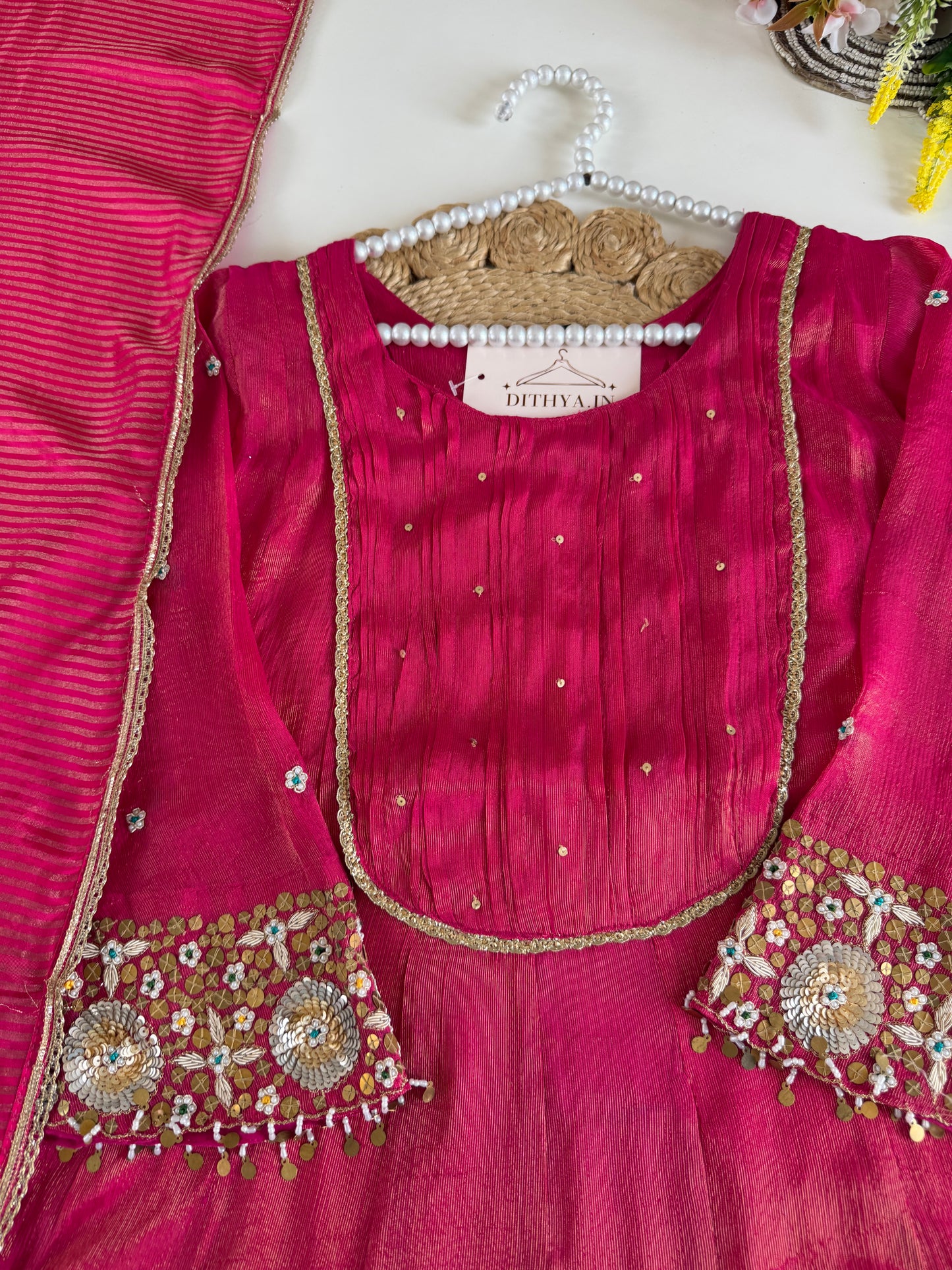 K475 - Tissue silk handwork Anarkali with pants and dupatta