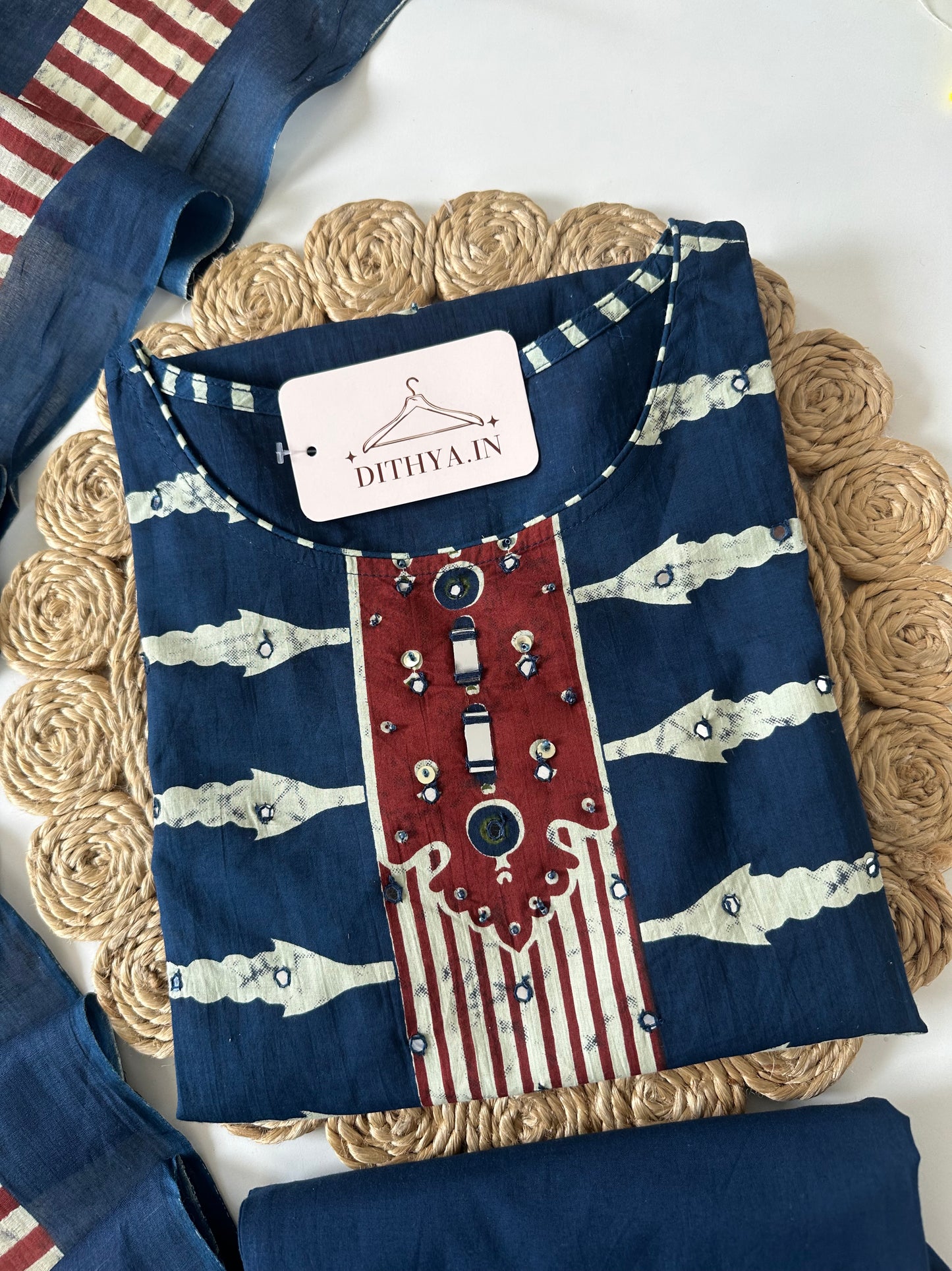 K694 - Mul cotton printed straight Kurti with pants and dupatta