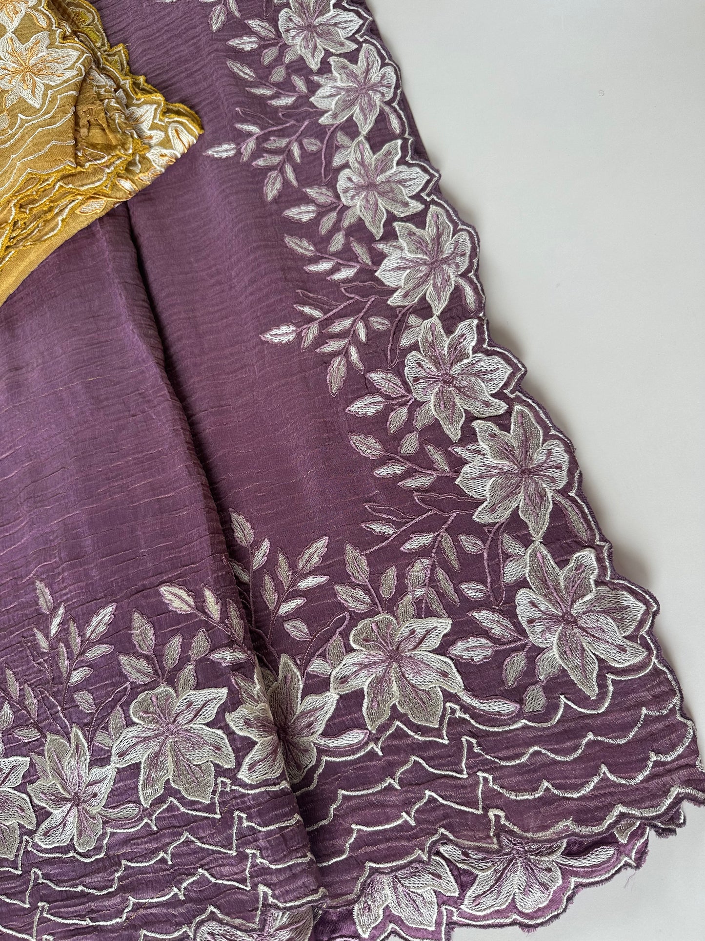 S007 - Crushed Soft Tissue hand embroidery saree in 2 colours