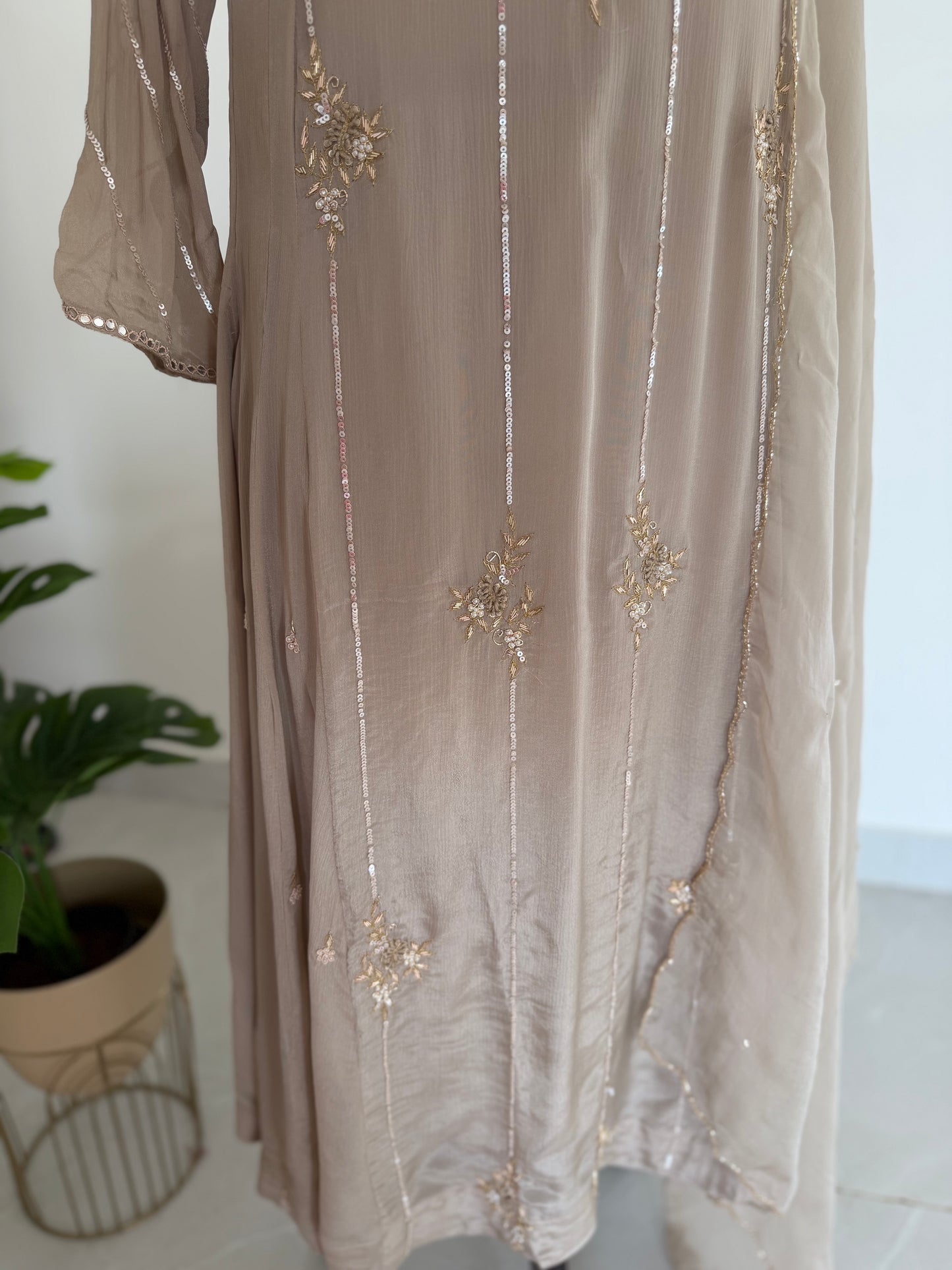 K286 - Pure Chinnon handwork Anarkali with pants and dupatta