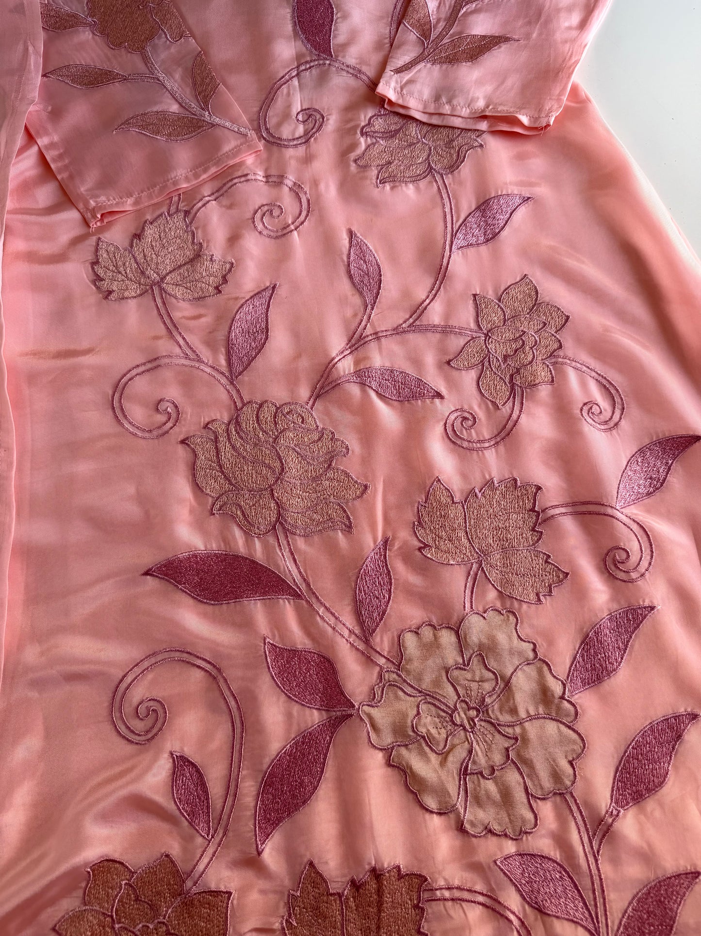 K393 - Viscose organza appliqué work Aline Kurti with pants and dupatta