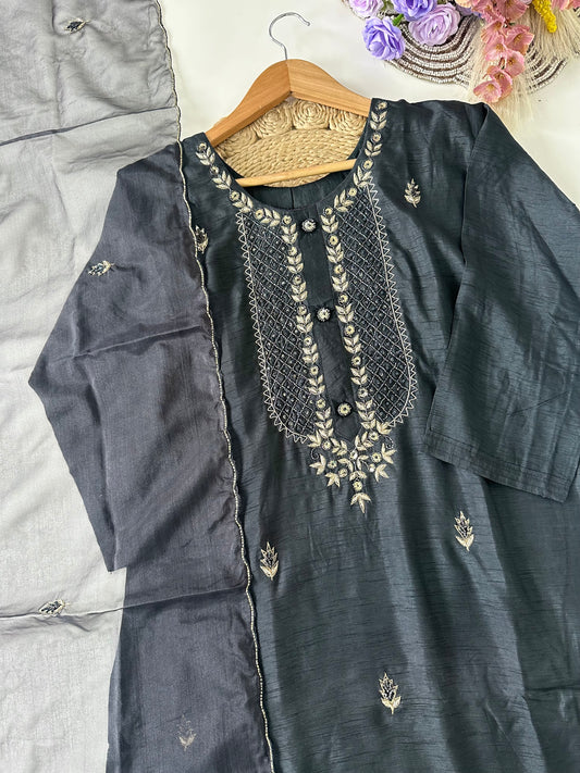 D292 - Dola silk straight kurti with pants and dupatta