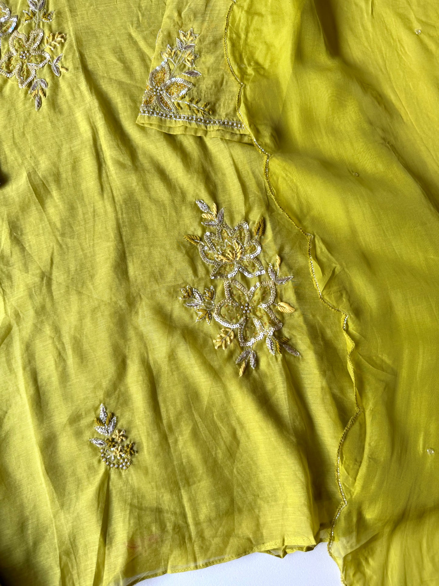 K317 - Mul chanderi handwork peplum Kurti with palazzo and dupatta