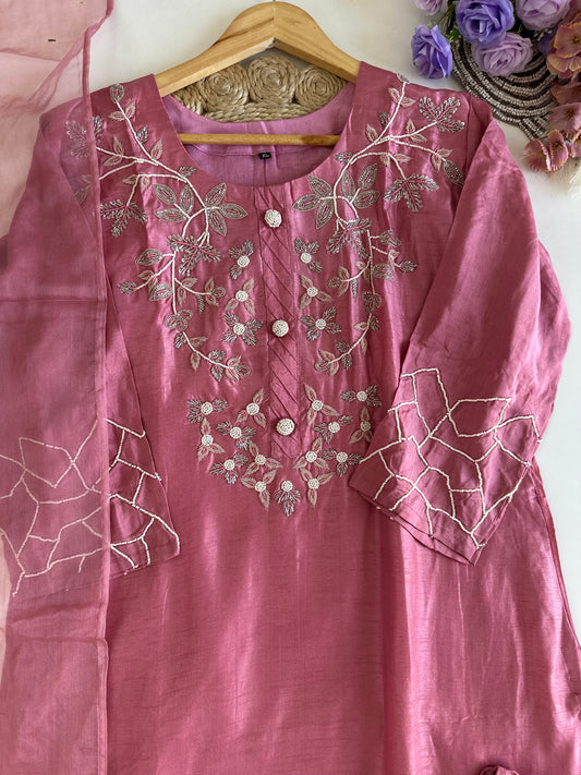 D358 - Dola silk straight kurti with pants and dupatta