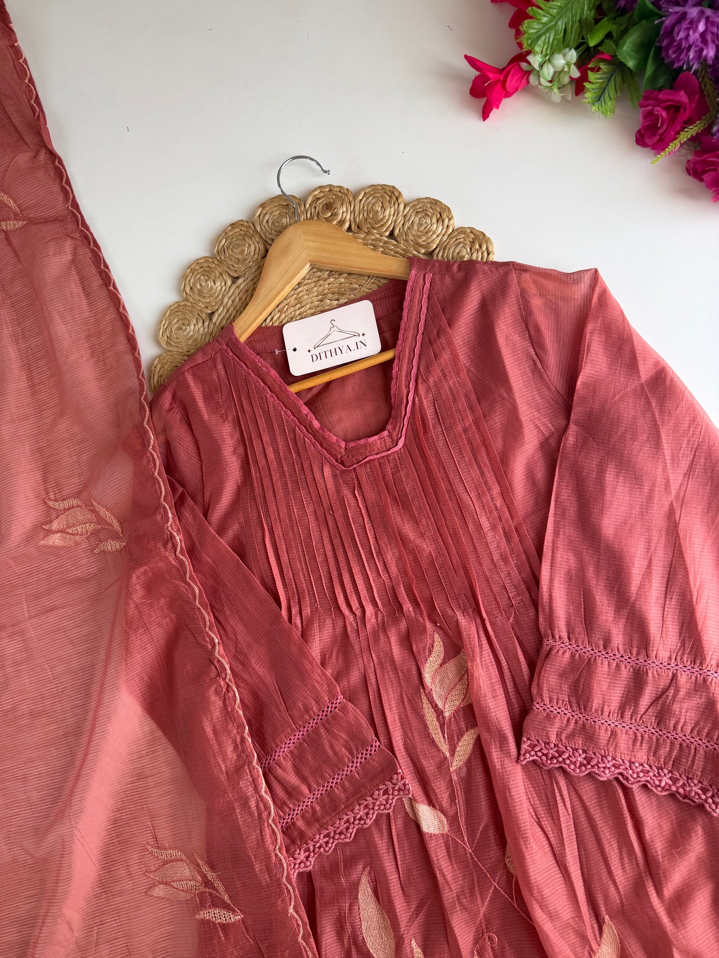 K127 - Kota doriya embroidered Anarkali with pants and dupatta in 2 colours