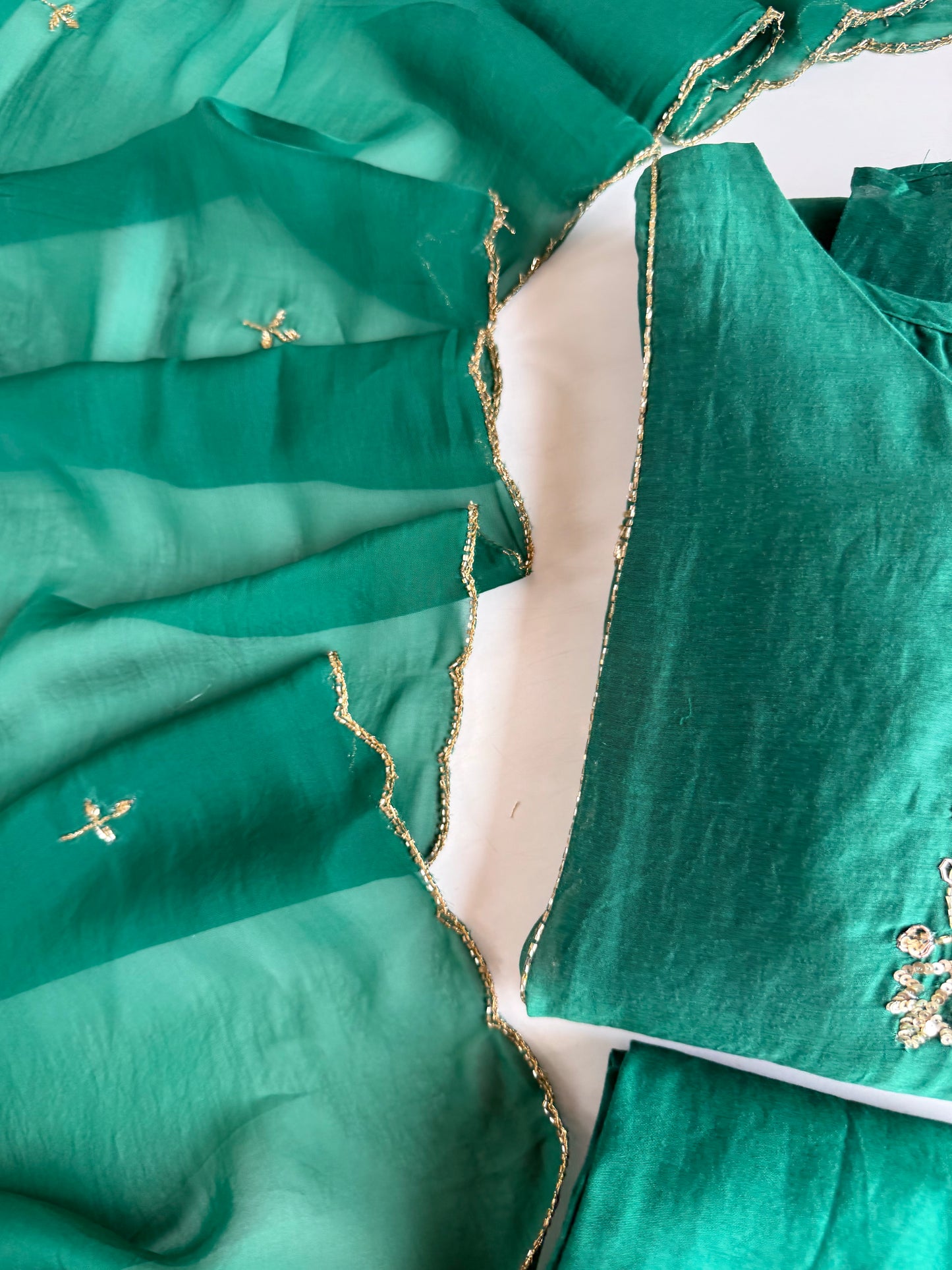 K714 - Mul chanderi handwork Aline Kurti with pants and dupatta