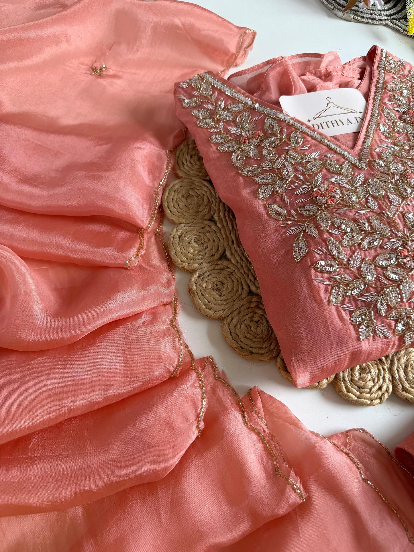 K204 - HO silk Aline handwork Kurti with pants and dupatta