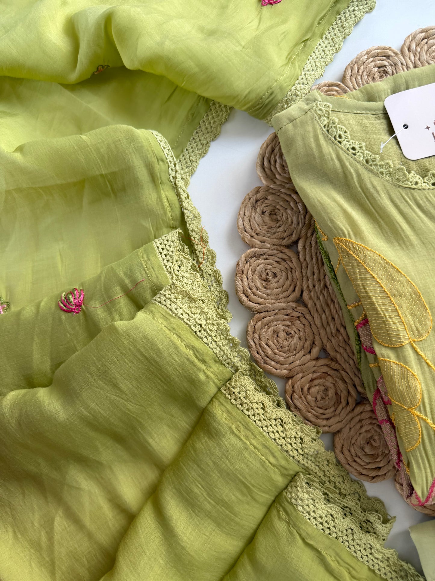 K345 - Muslin silk embroidered straight Kurti with pants and dupatta in 2 colours