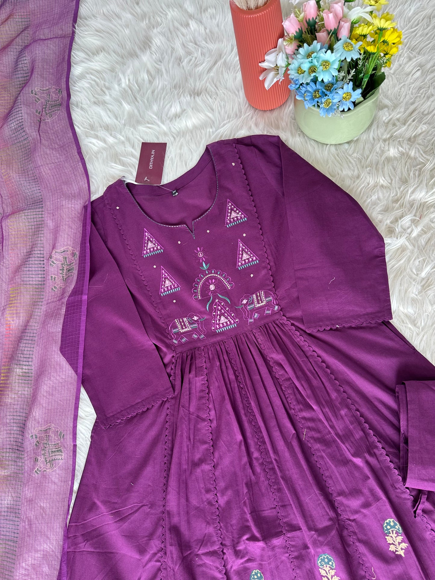K226 - Cotton Anarkali with pants and dupatta