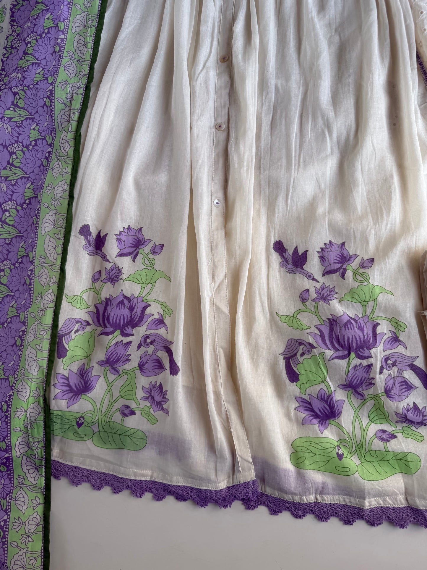 K004 - Mul cotton embroidered Anarkali with pants and dupatta