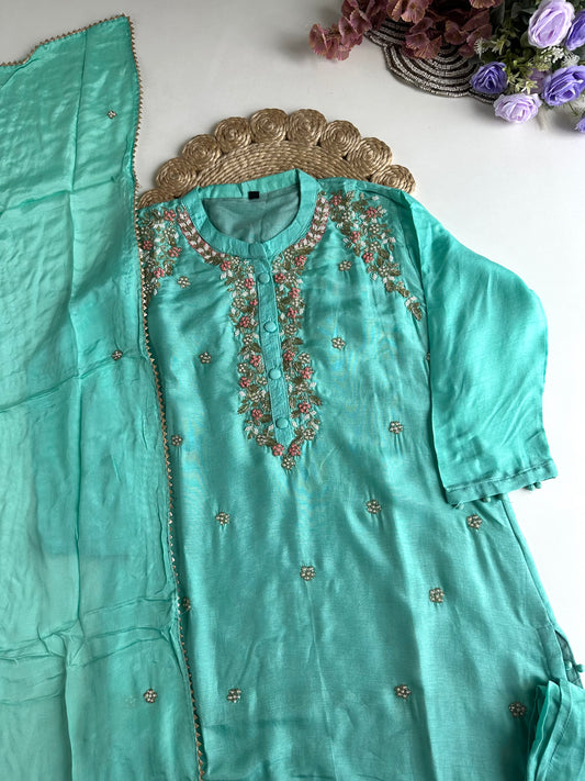 D276 - Dola silk straight kurti with pants and dupatta